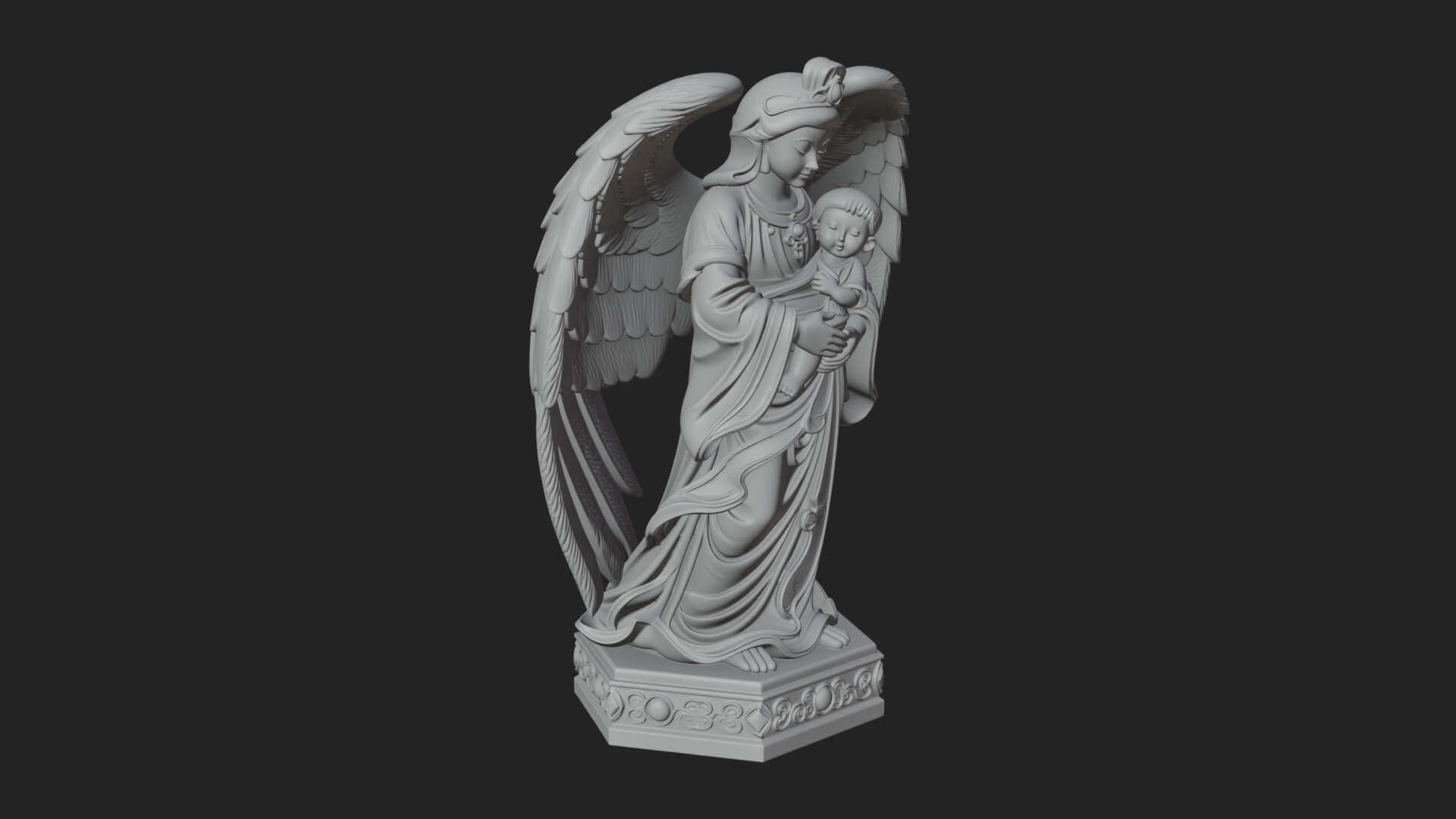 Winged Angel with Child Statue Design 2 3D Print Model 3D Model
