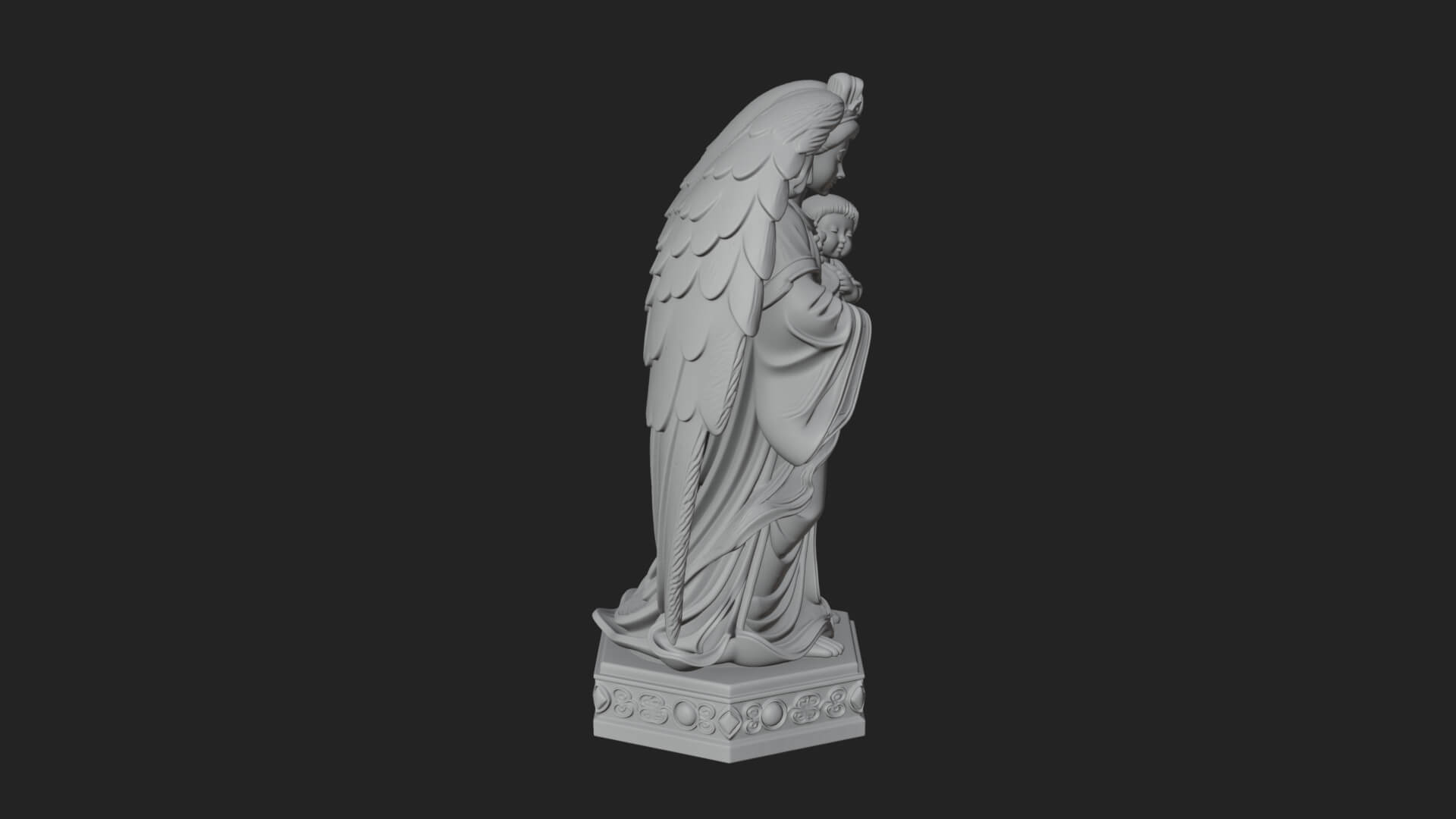 Winged Angel with Child Statue Design 2 3D Print Model 3D Model