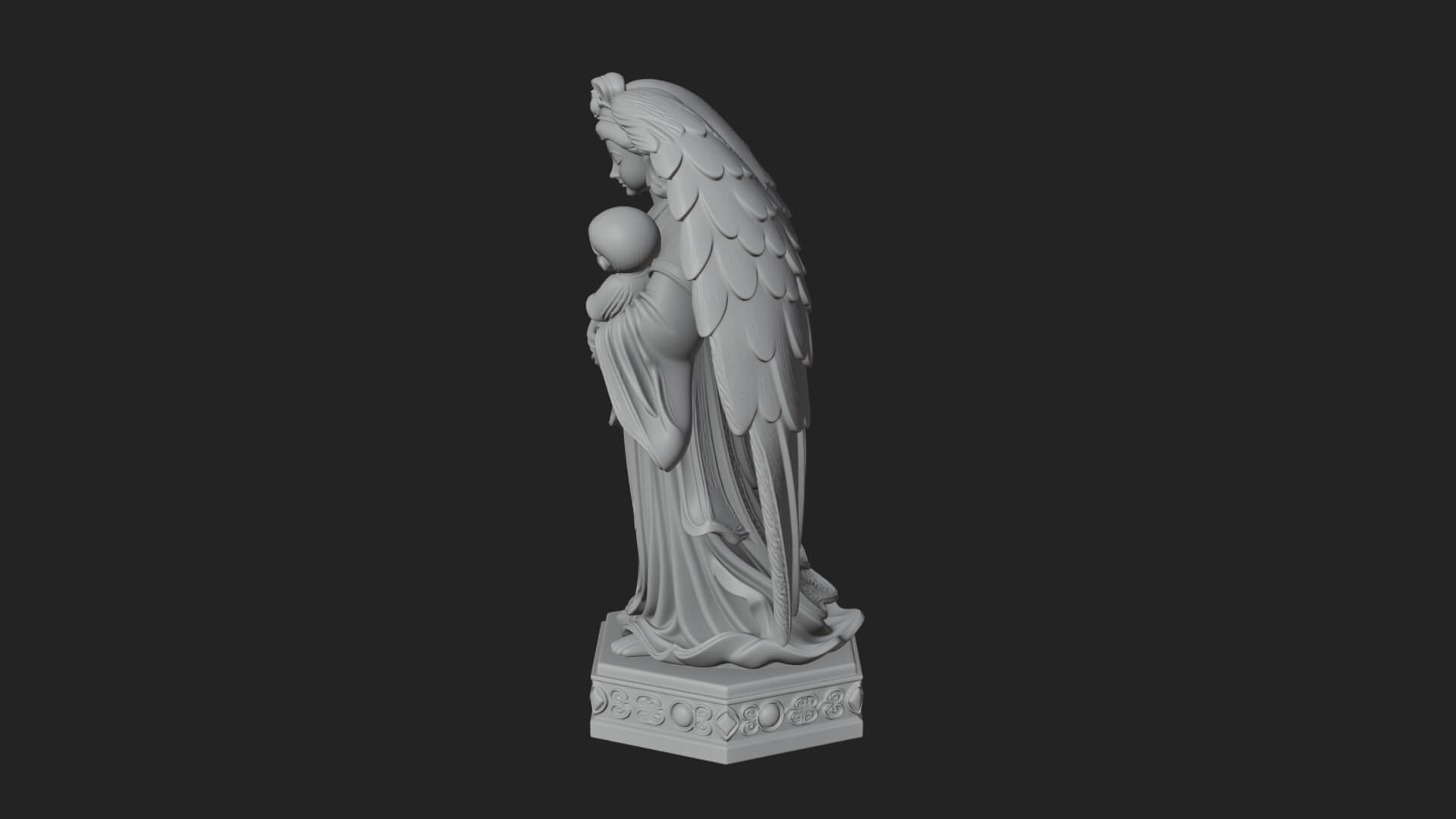 Winged Angel with Child Statue Design 2 3D Print Model 3D Model