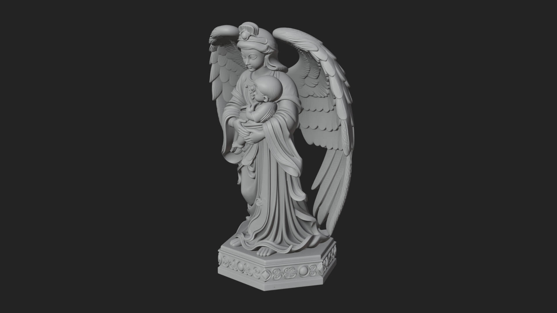 Winged Angel with Child Statue Design 2 3D Print Model 3D Model