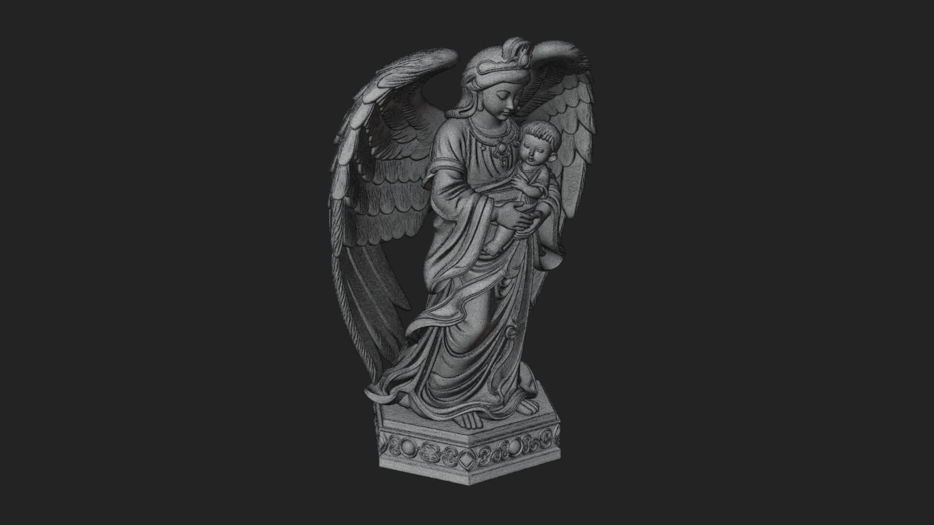 Winged Angel with Child Statue Design 2 3D Print Model 3D Model