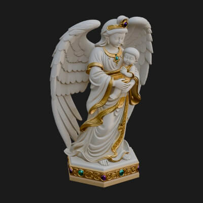 Winged Angel with Child Statue Design 2 3D Print Model