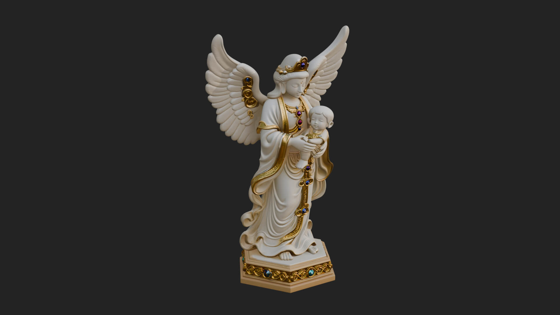 Winged Angel with Child Statue Design 3 3D Print Model 3D Model