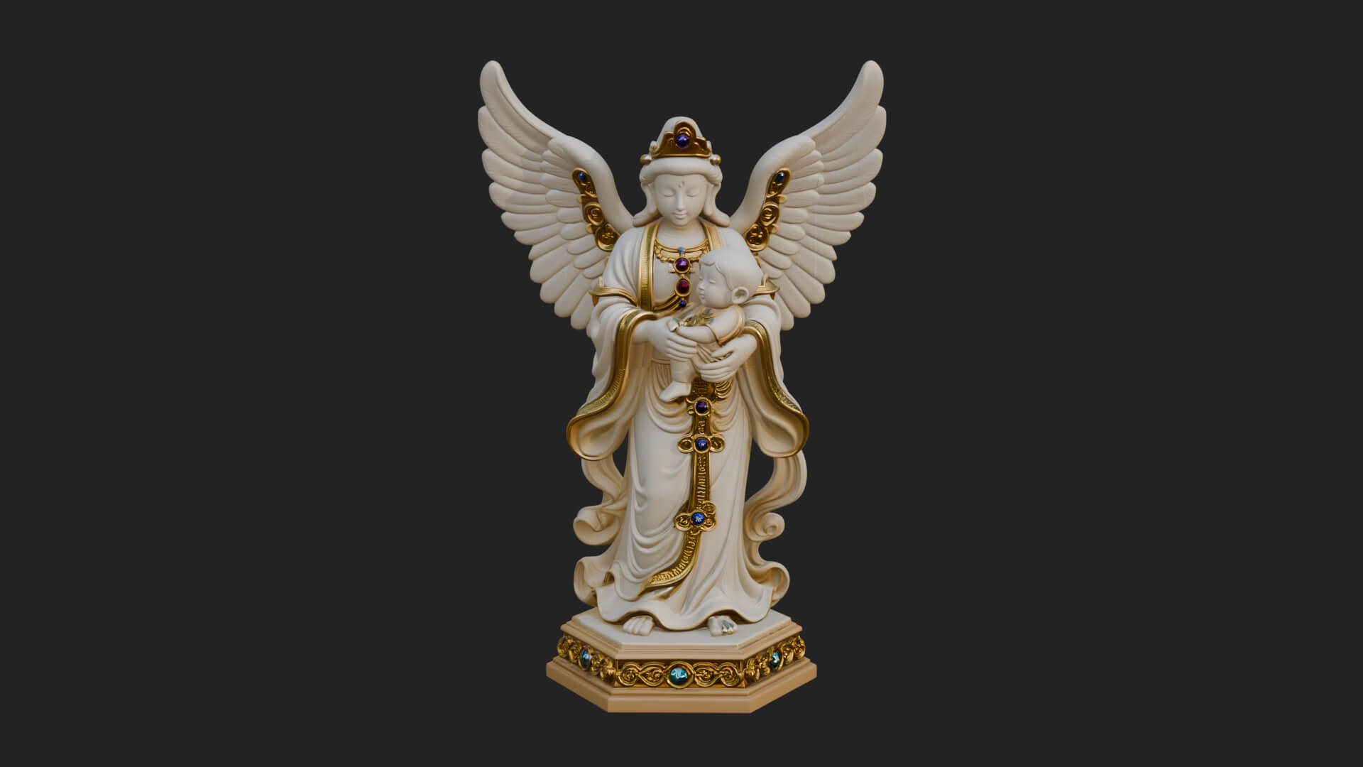 Winged Angel with Child Statue Design 3 3D Print Model 3D Model