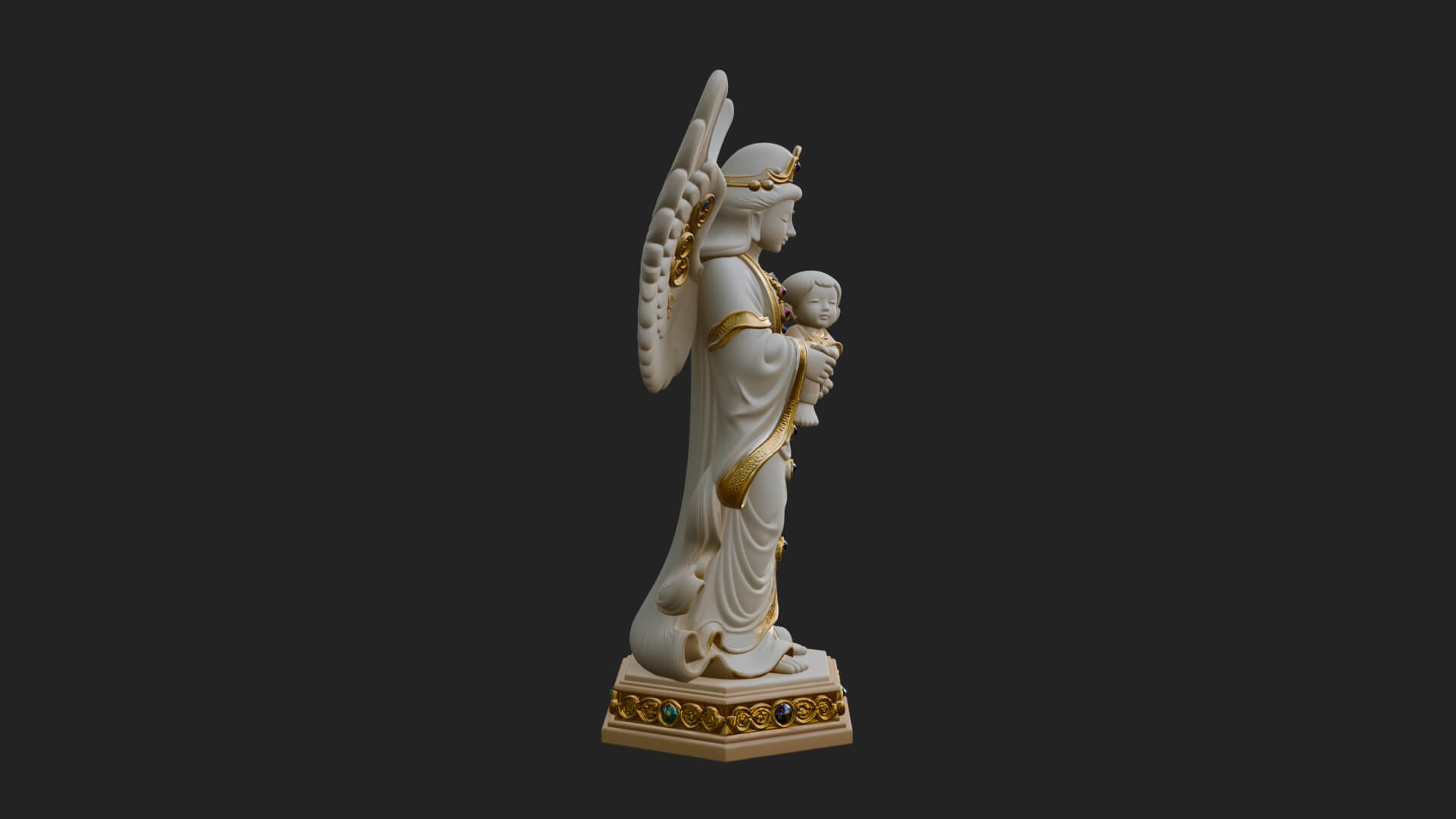 Winged Angel with Child Statue Design 3 3D Print Model 3D Model