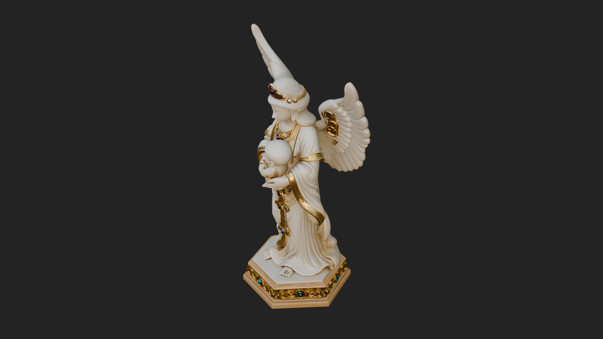 Winged Angel with Child Statue Design 3 3D Print Model 3D Model