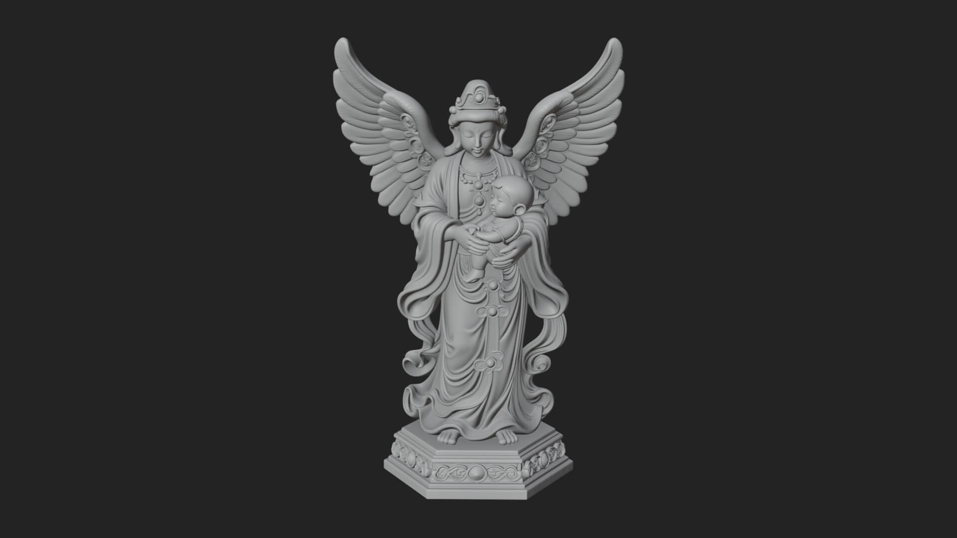 Winged Angel with Child Statue Design 3 3D Print Model 3D Model