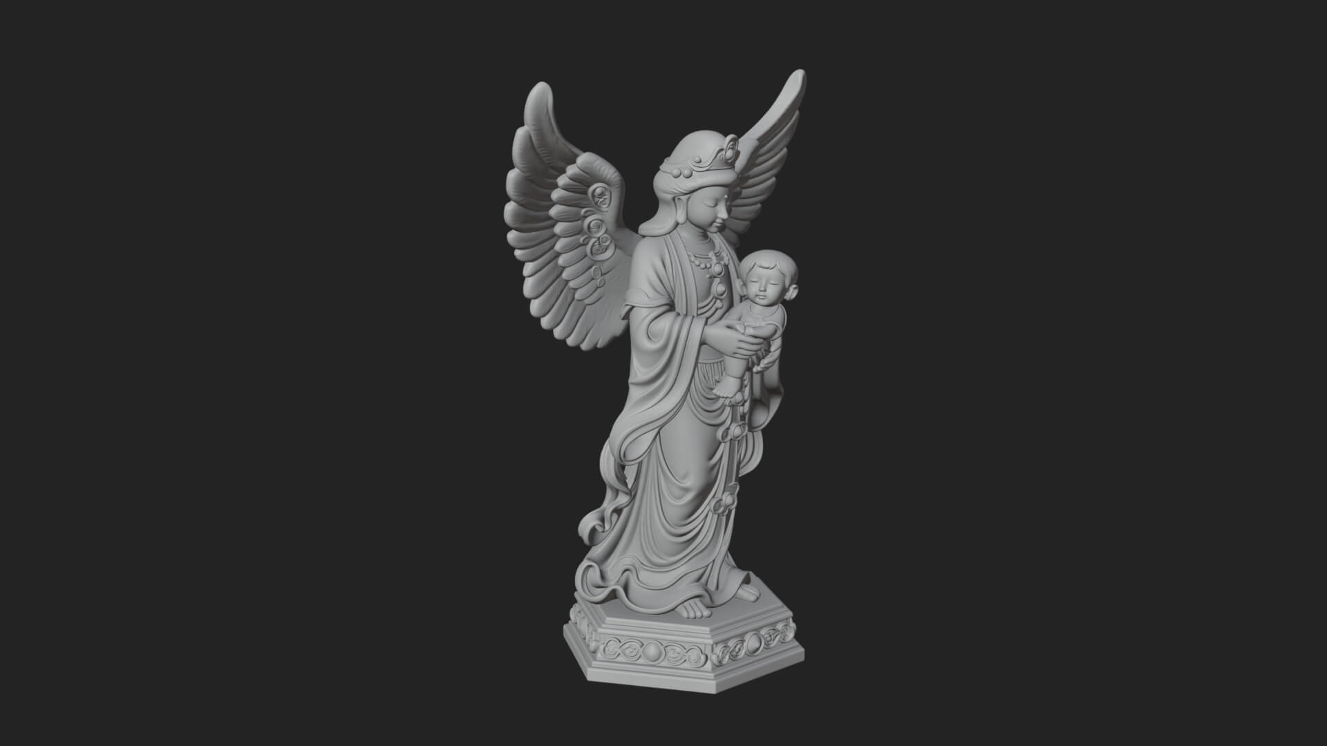 Winged Angel with Child Statue Design 3 3D Print Model 3D Model