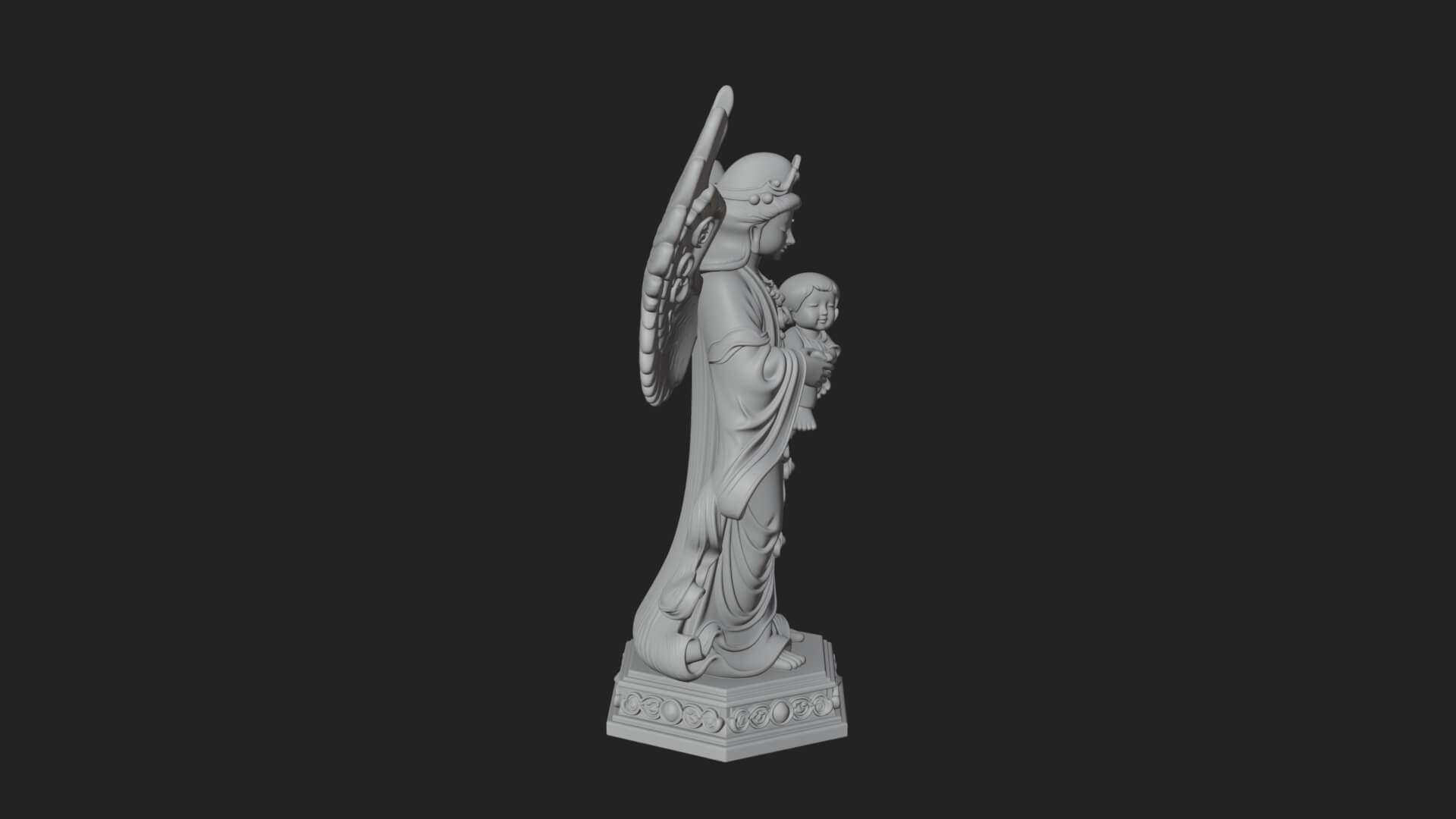 Winged Angel with Child Statue Design 3 3D Print Model 3D Model