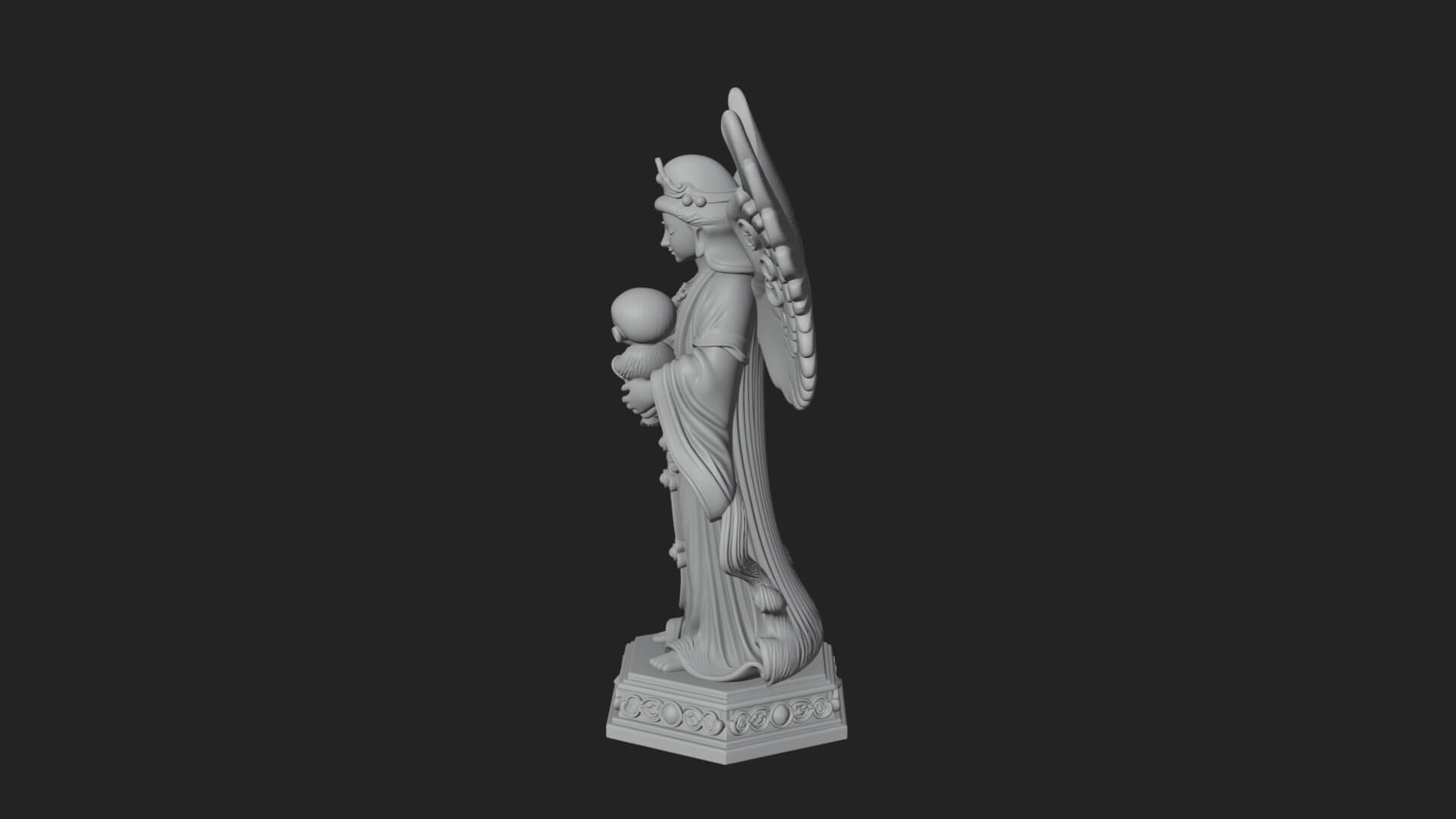 Winged Angel with Child Statue Design 3 3D Print Model 3D Model