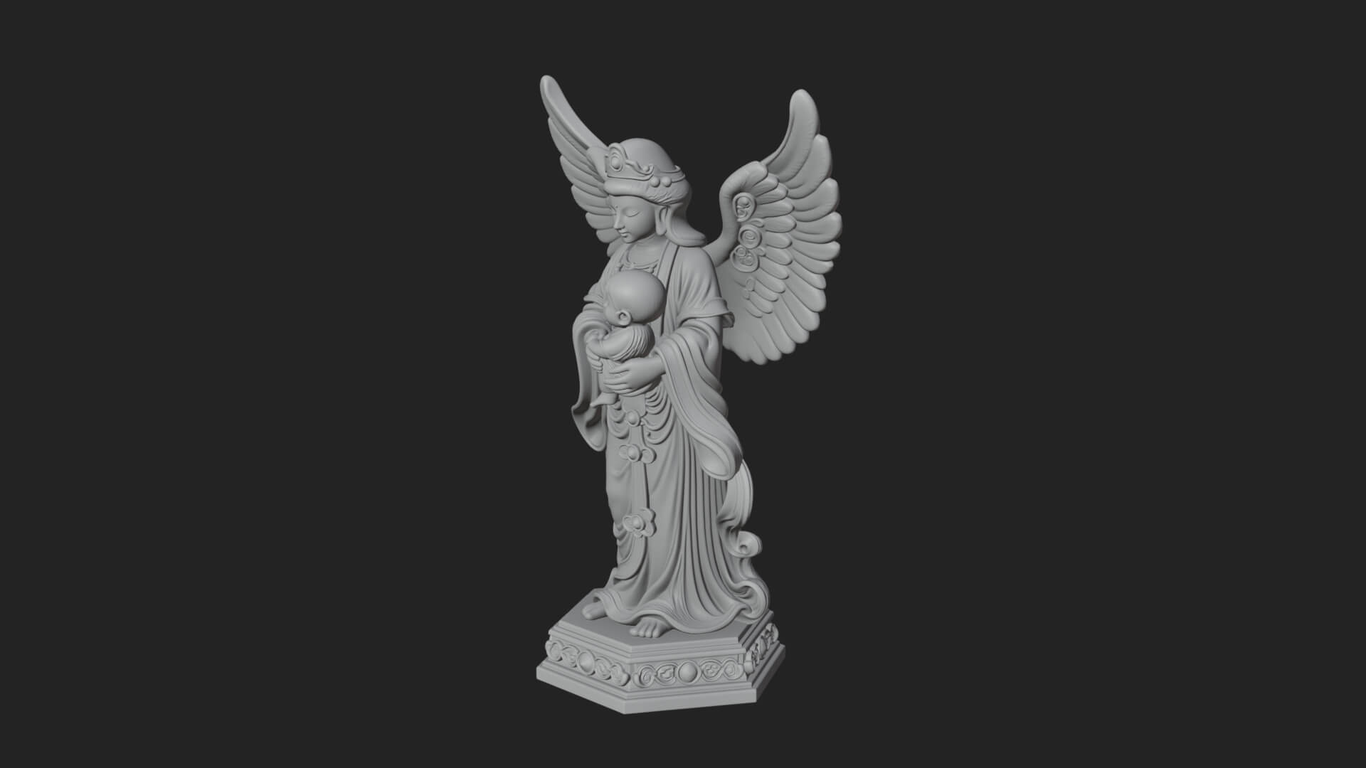 Winged Angel with Child Statue Design 3 3D Print Model 3D Model