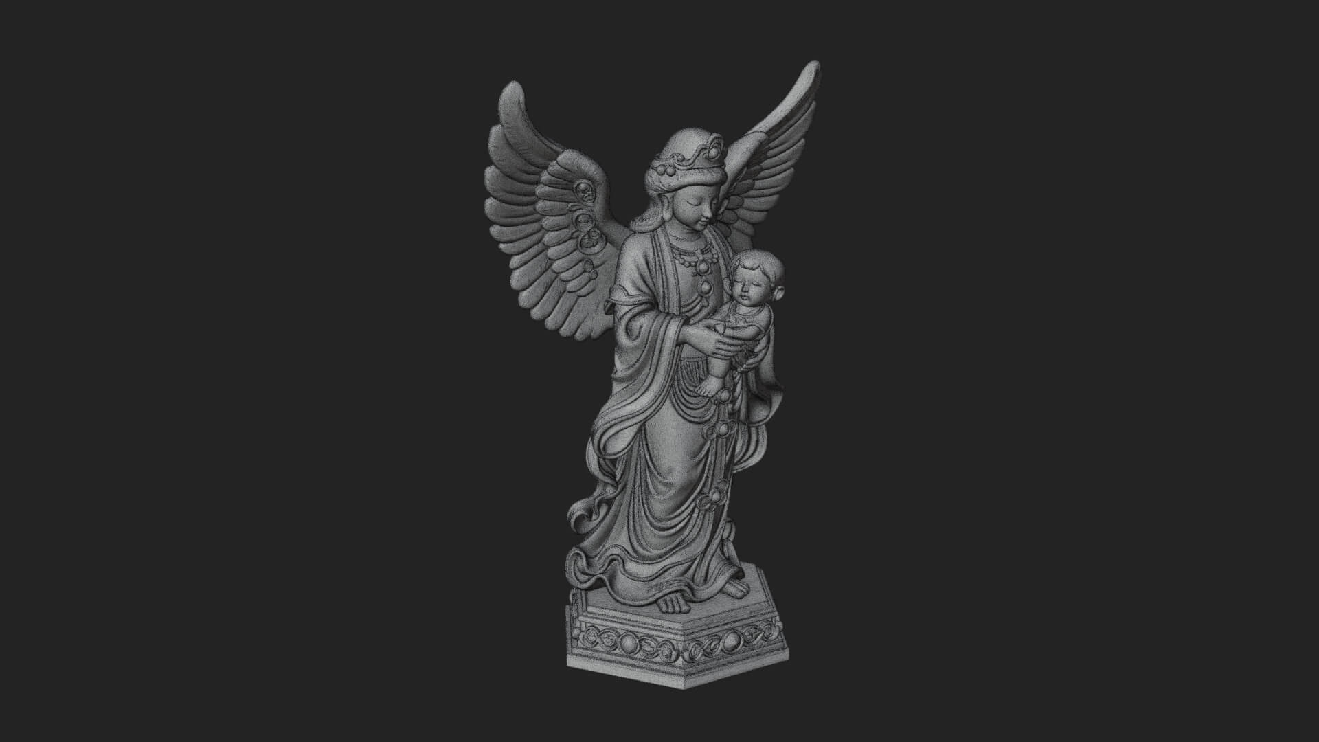 Winged Angel with Child Statue Design 3 3D Print Model 3D Model