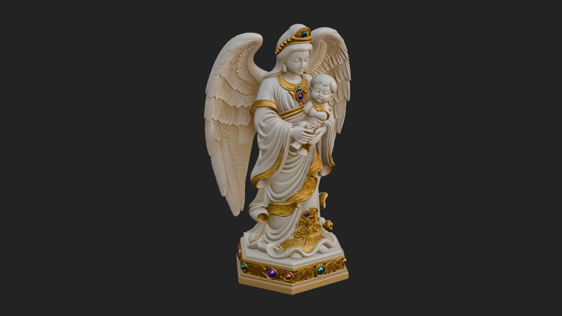 Winged Angel with Child Statue Design 4 3D Print Model 3D Model