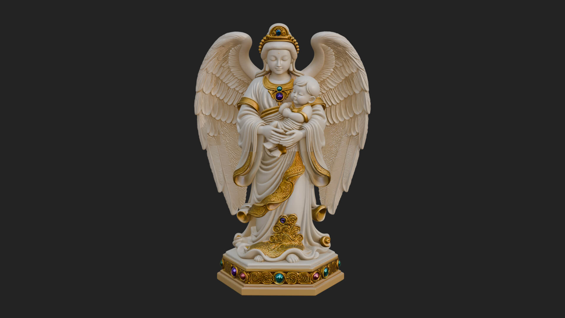 Winged Angel with Child Statue Design 4 3D Print Model 3D Model