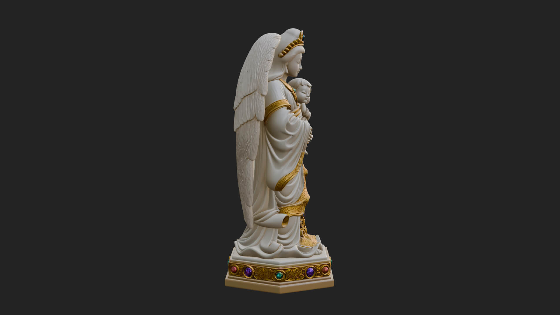 Winged Angel with Child Statue Design 4 3D Print Model 3D Model