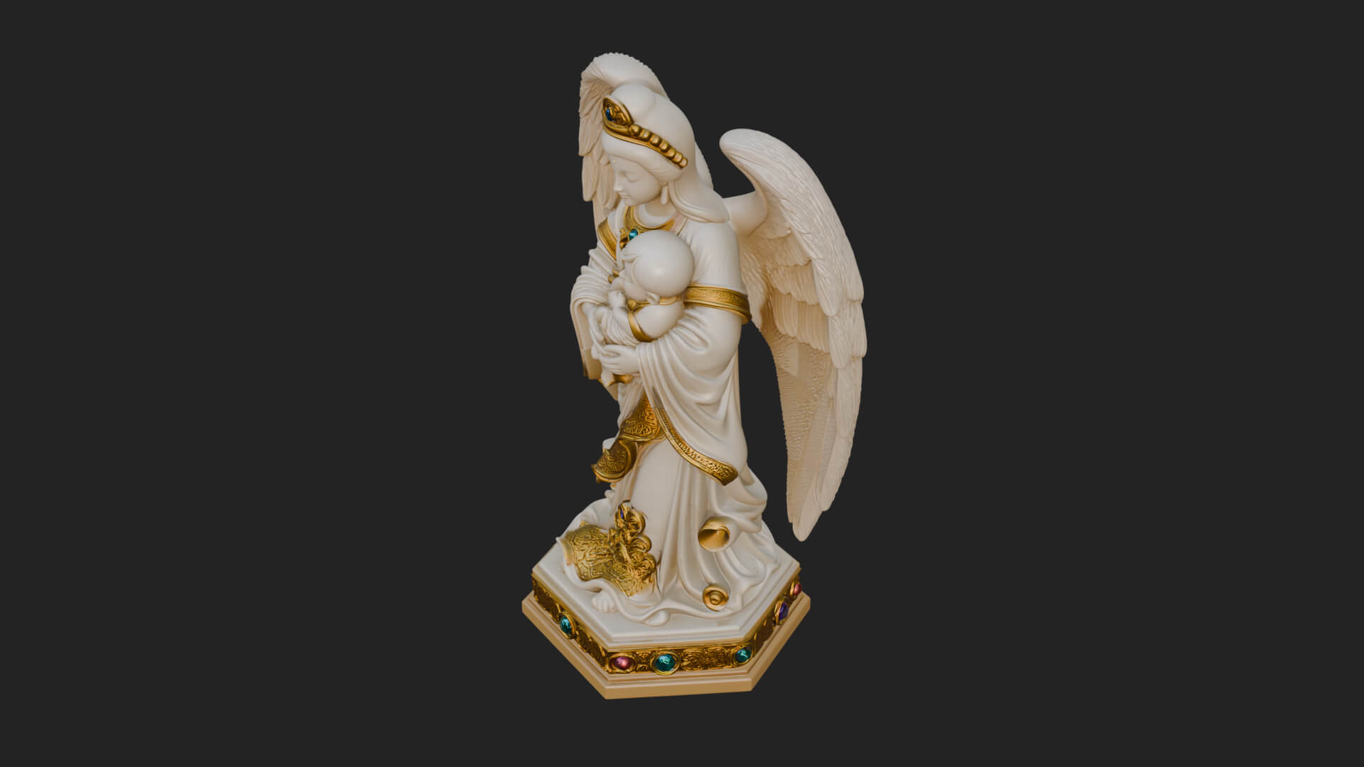 Winged Angel with Child Statue Design 4 3D Print Model 3D Model