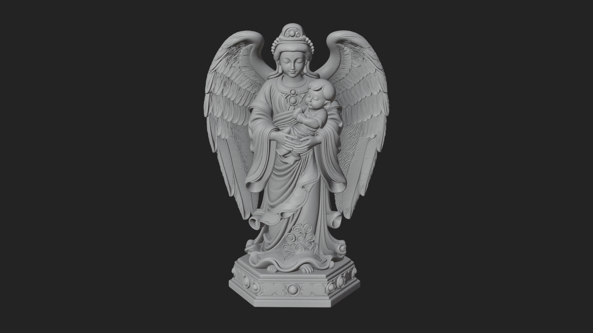 Winged Angel with Child Statue Design 4 3D Print Model 3D Model