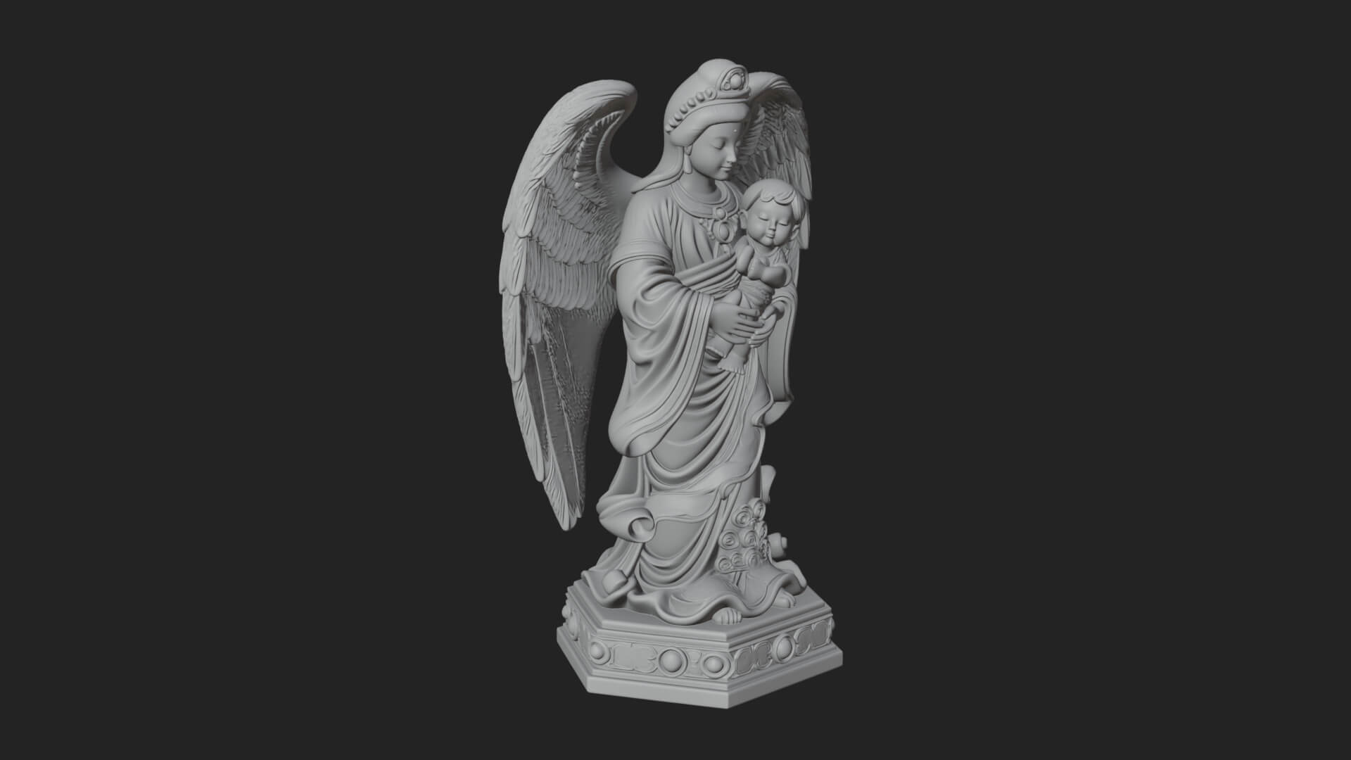 Winged Angel with Child Statue Design 4 3D Print Model 3D Model