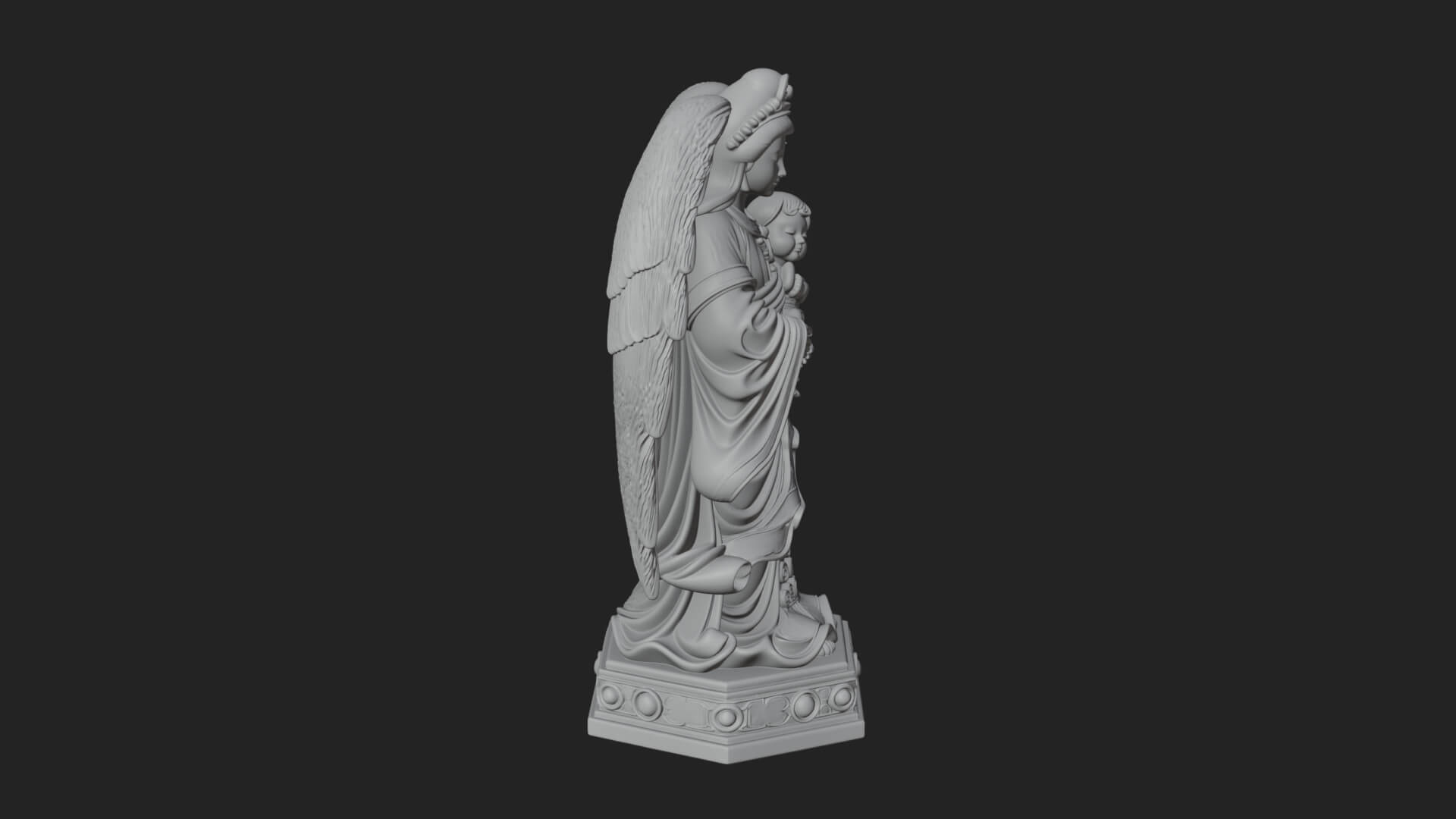 Winged Angel with Child Statue Design 4 3D Print Model 3D Model