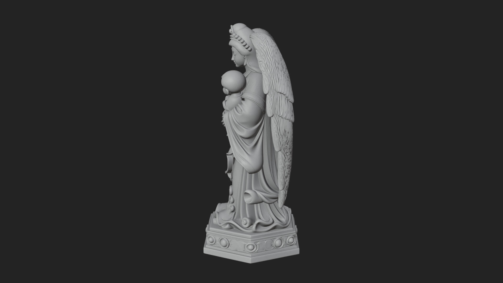 Winged Angel with Child Statue Design 4 3D Print Model 3D Model
