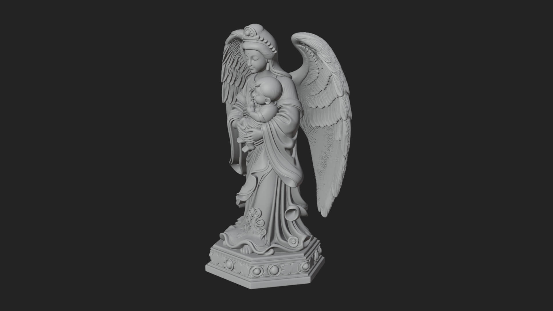 Winged Angel with Child Statue Design 4 3D Print Model 3D Model
