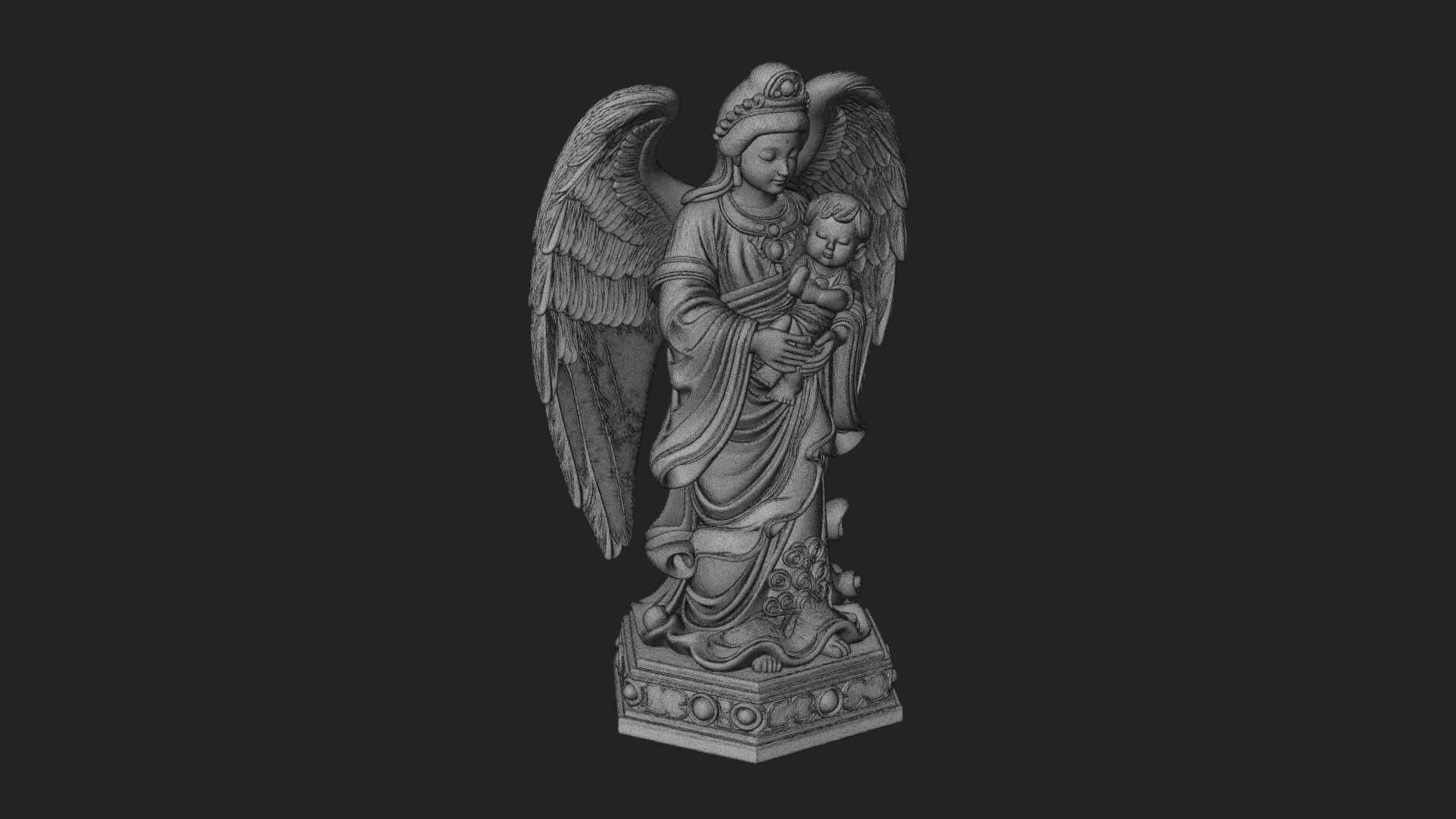 Winged Angel with Child Statue Design 4 3D Print Model 3D Model