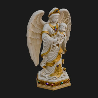 Winged Angel with Child Statue Design 4 3D Print Model