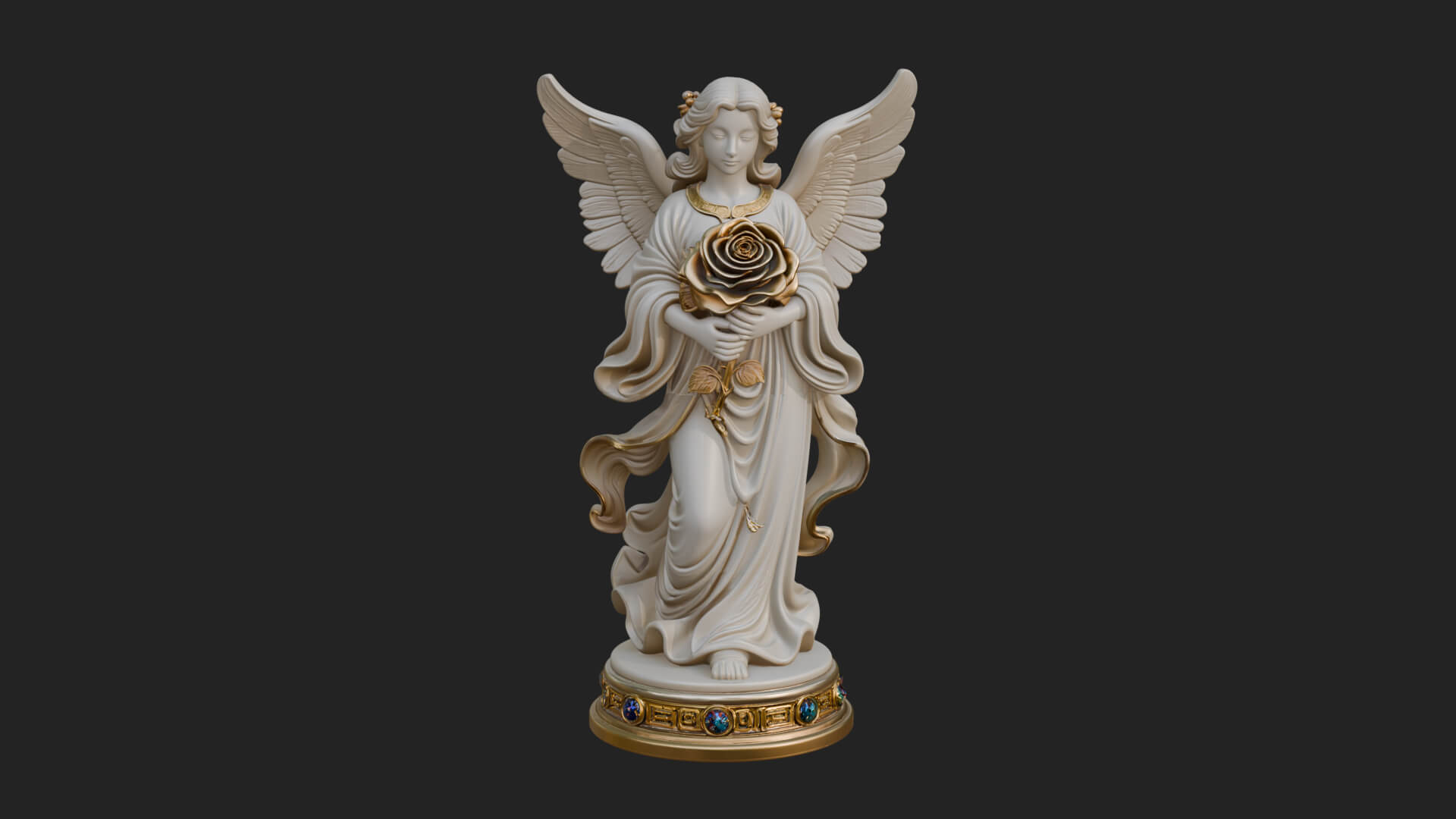 Winged Angel With Rose Flower Statue Design 1 3D Print Model 3D Model