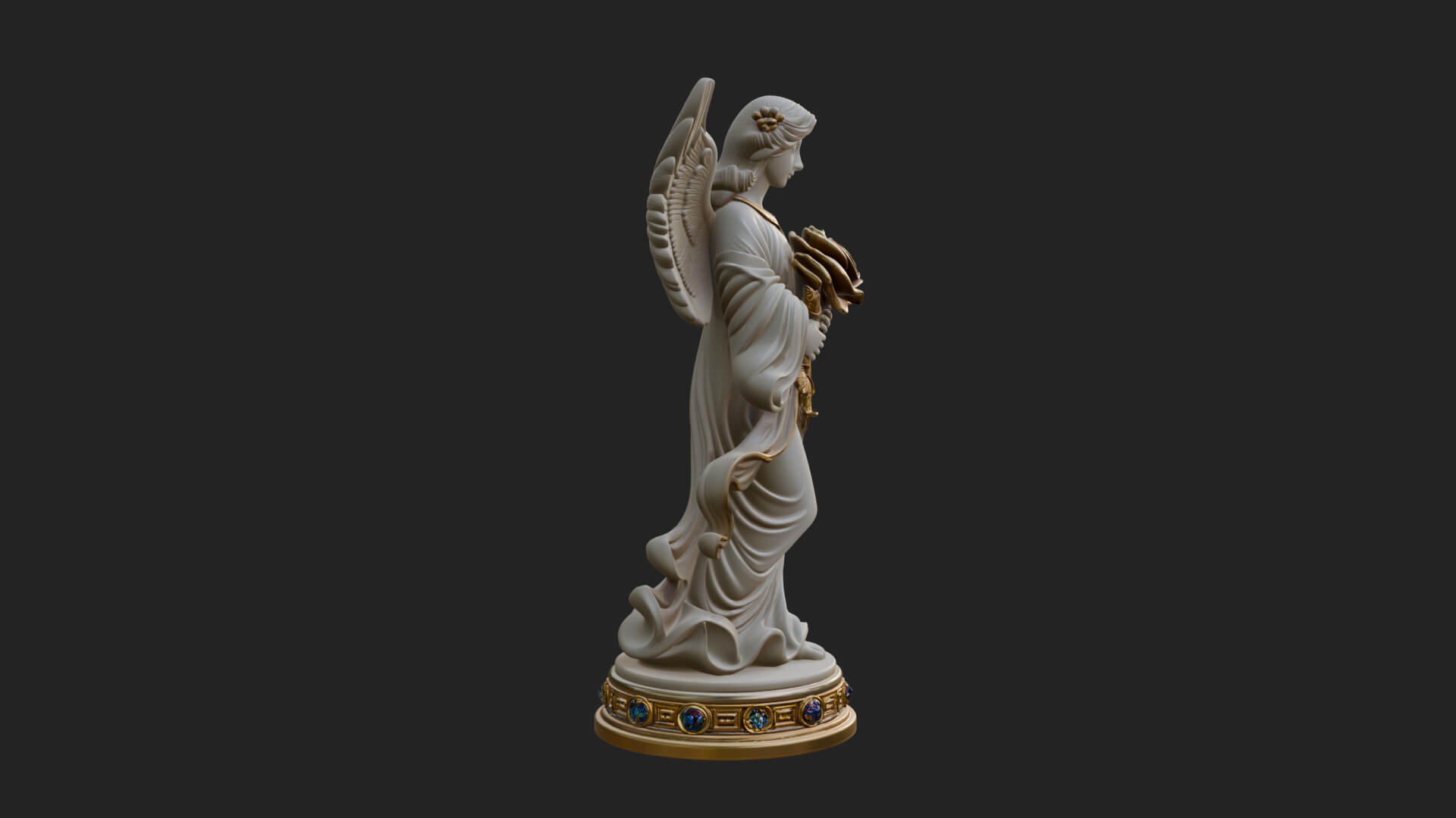 Winged Angel With Rose Flower Statue Design 1 3D Print Model 3D Model