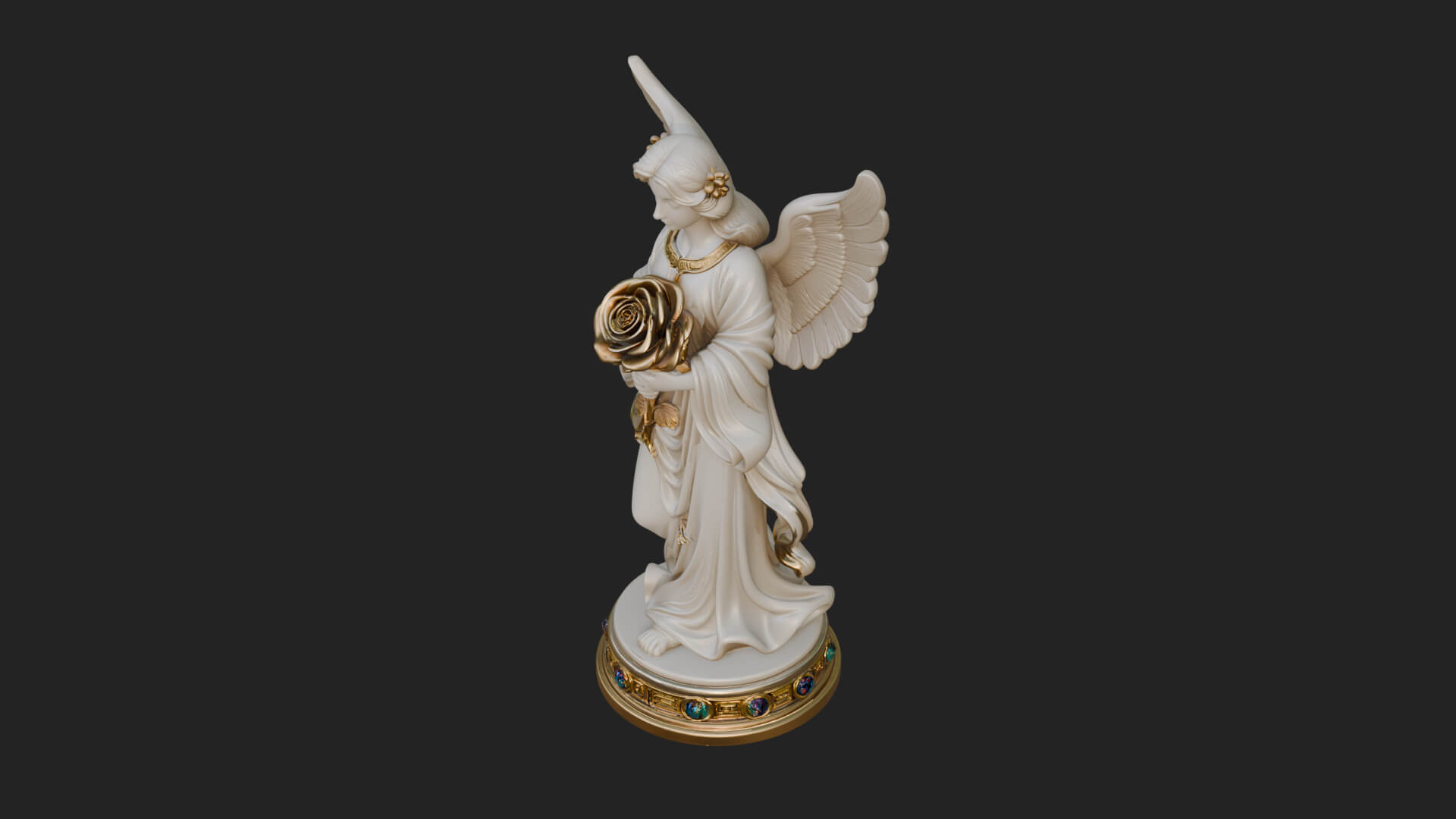 Winged Angel With Rose Flower Statue Design 1 3D Print Model 3D Model