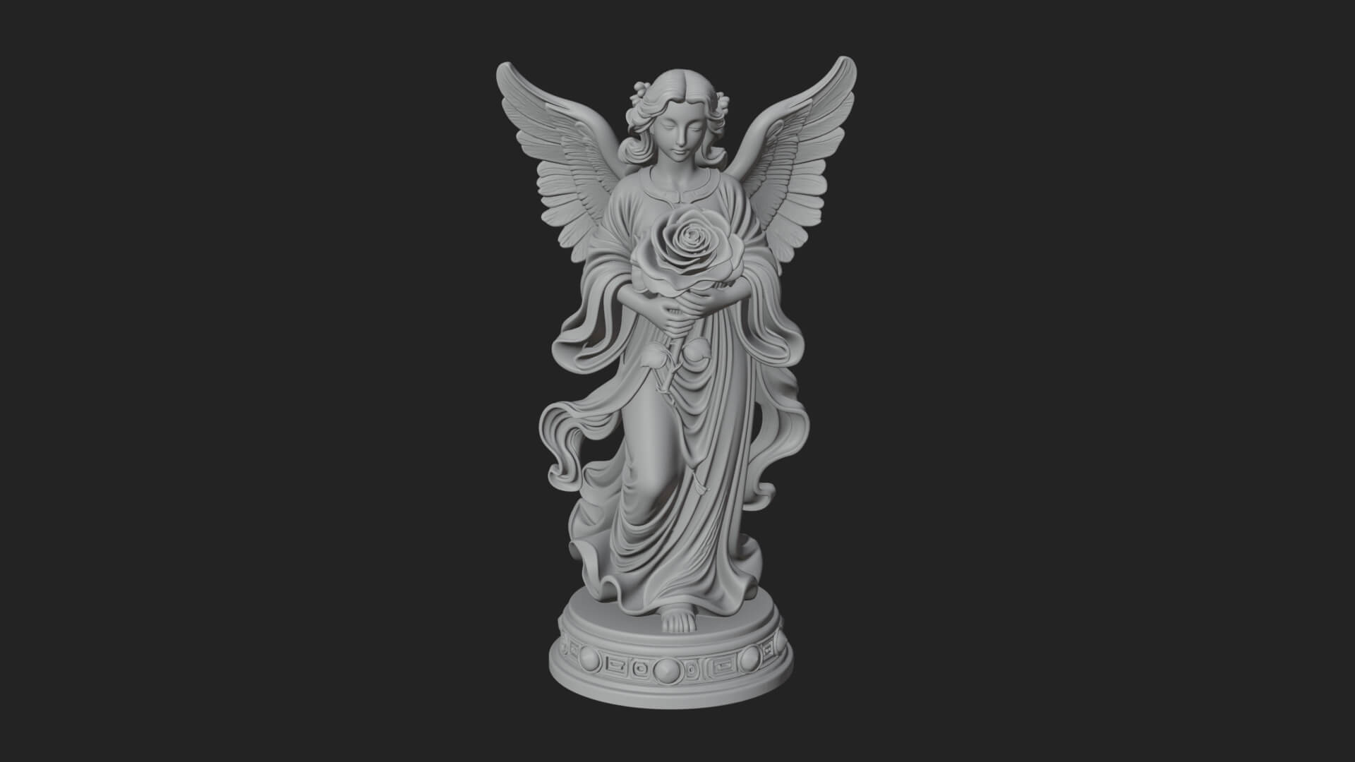 Winged Angel With Rose Flower Statue Design 1 3D Print Model 3D Model