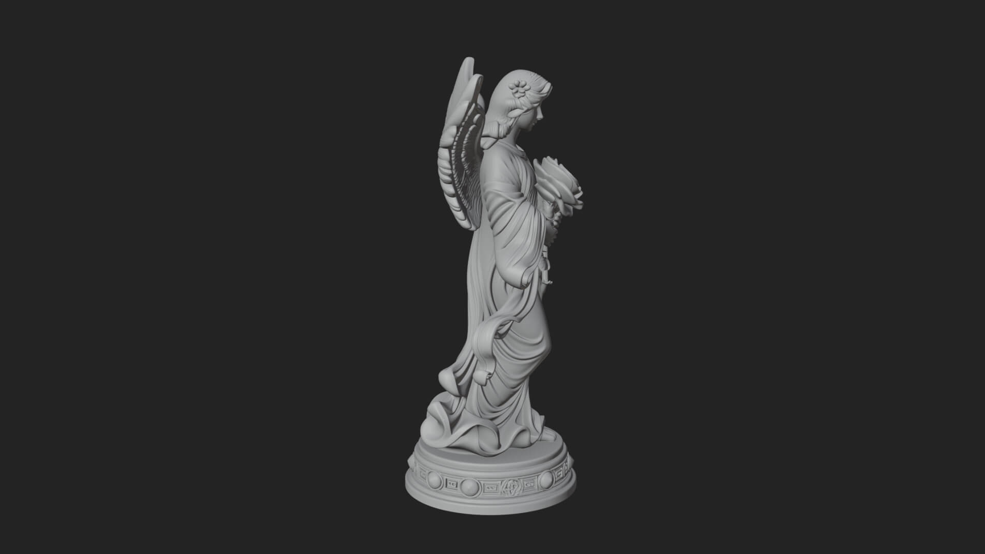 Winged Angel With Rose Flower Statue Design 1 3D Print Model 3D Model