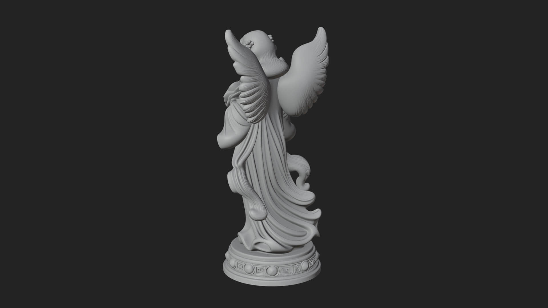 Winged Angel With Rose Flower Statue Design 1 3D Print Model 3D Model