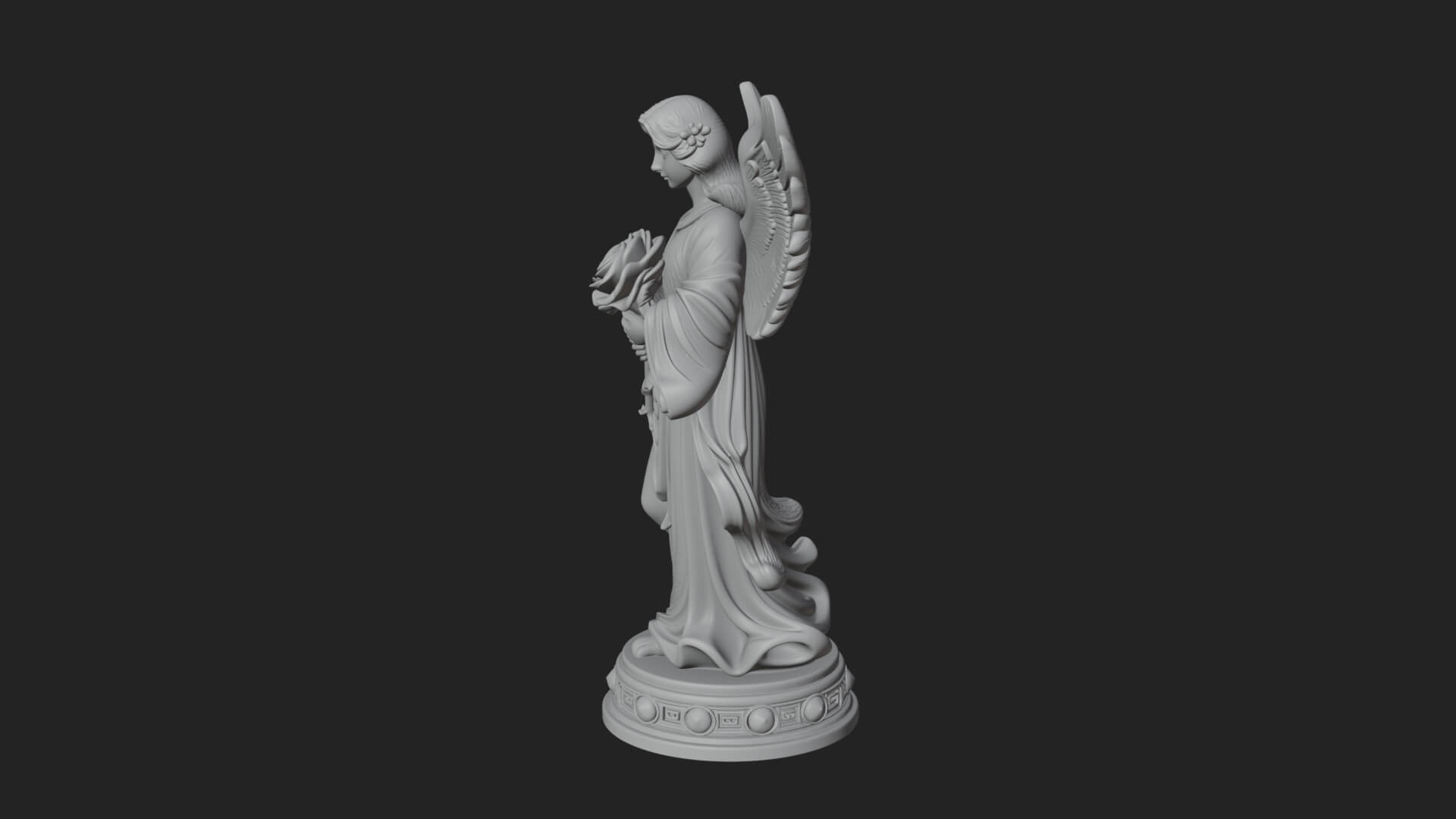 Winged Angel With Rose Flower Statue Design 1 3D Print Model 3D Model