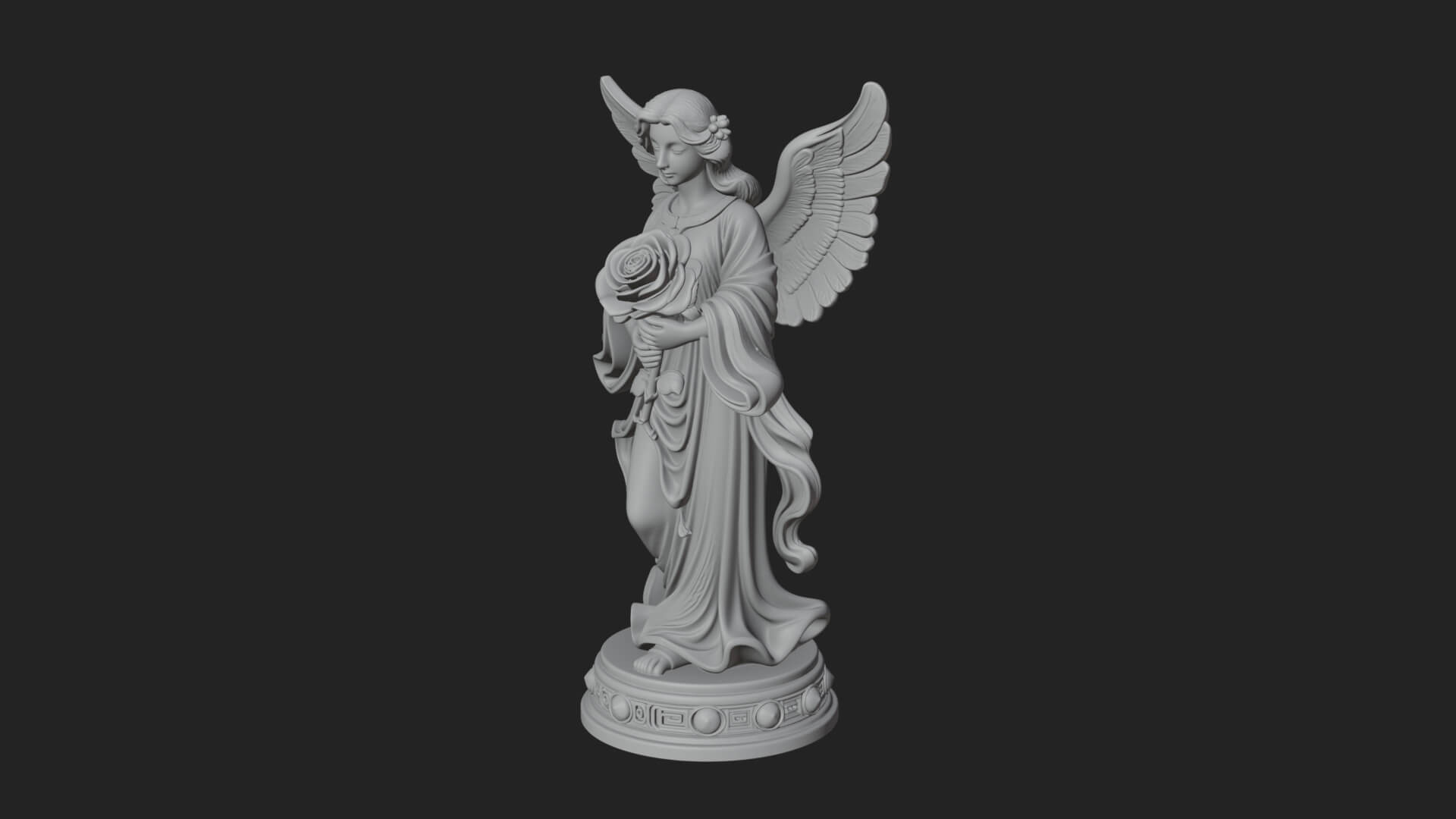 Winged Angel With Rose Flower Statue Design 1 3D Print Model 3D Model