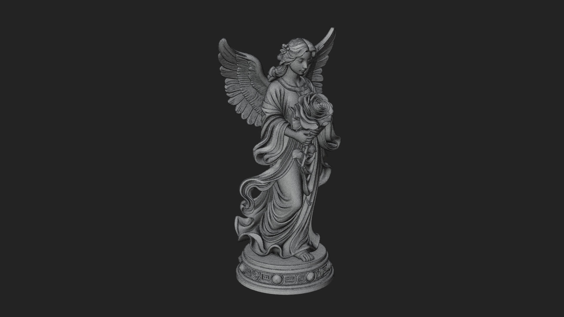Winged Angel With Rose Flower Statue Design 1 3D Print Model 3D Model