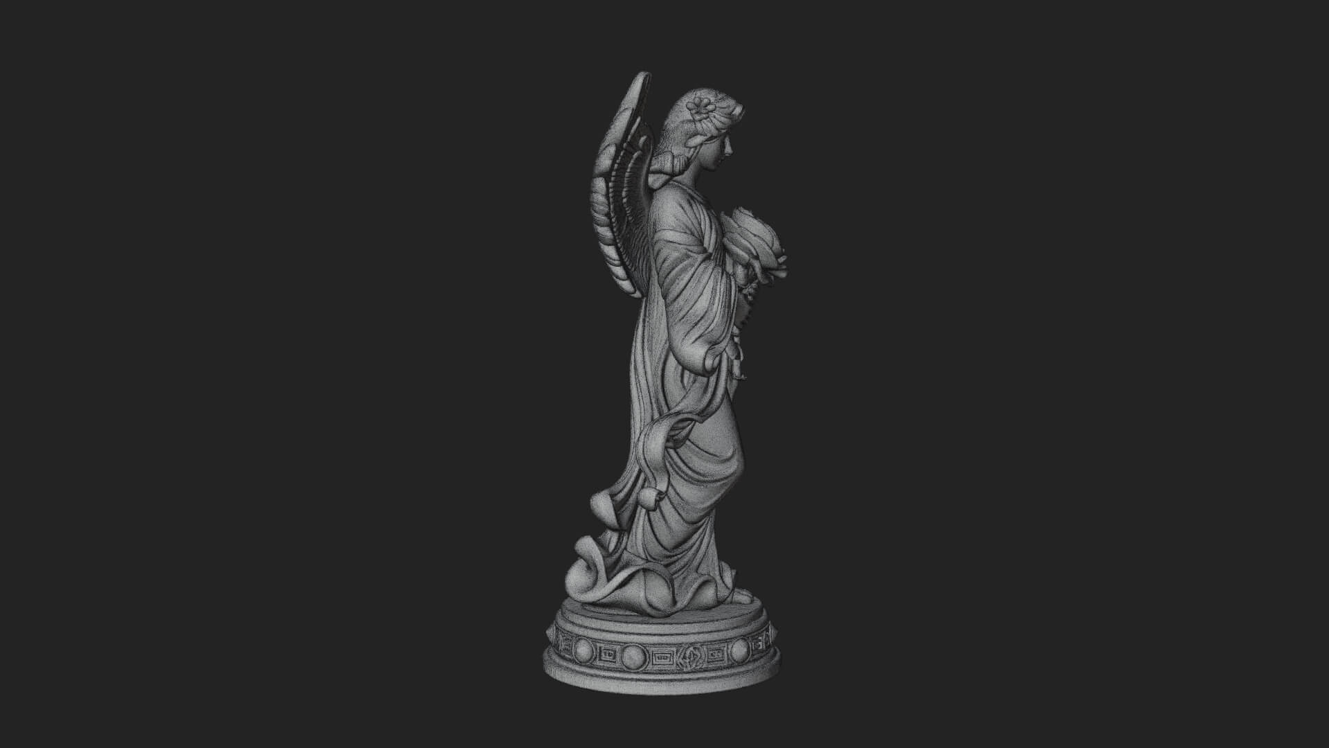Winged Angel With Rose Flower Statue Design 1 3D Print Model 3D Model