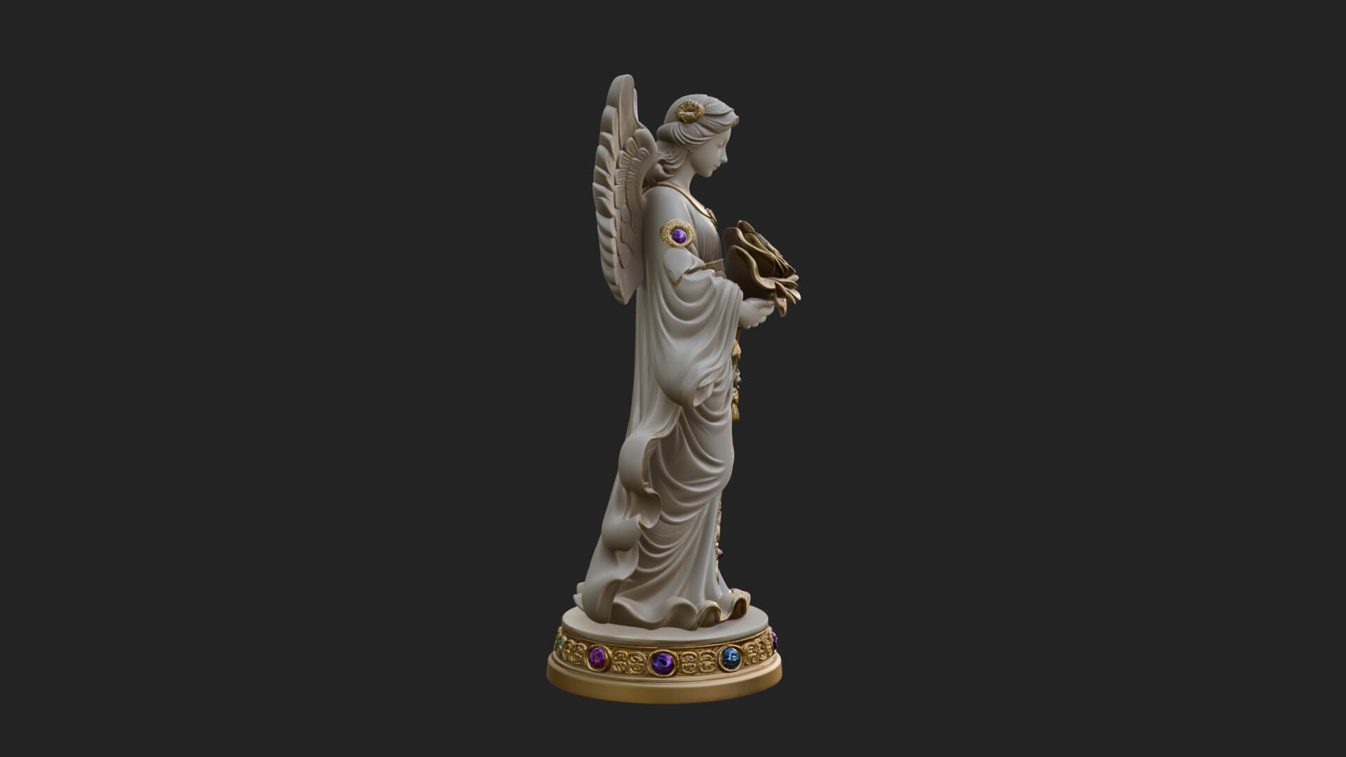 Winged Angel With Rose Flower Statue Design 2 3D Print Model 3D Model