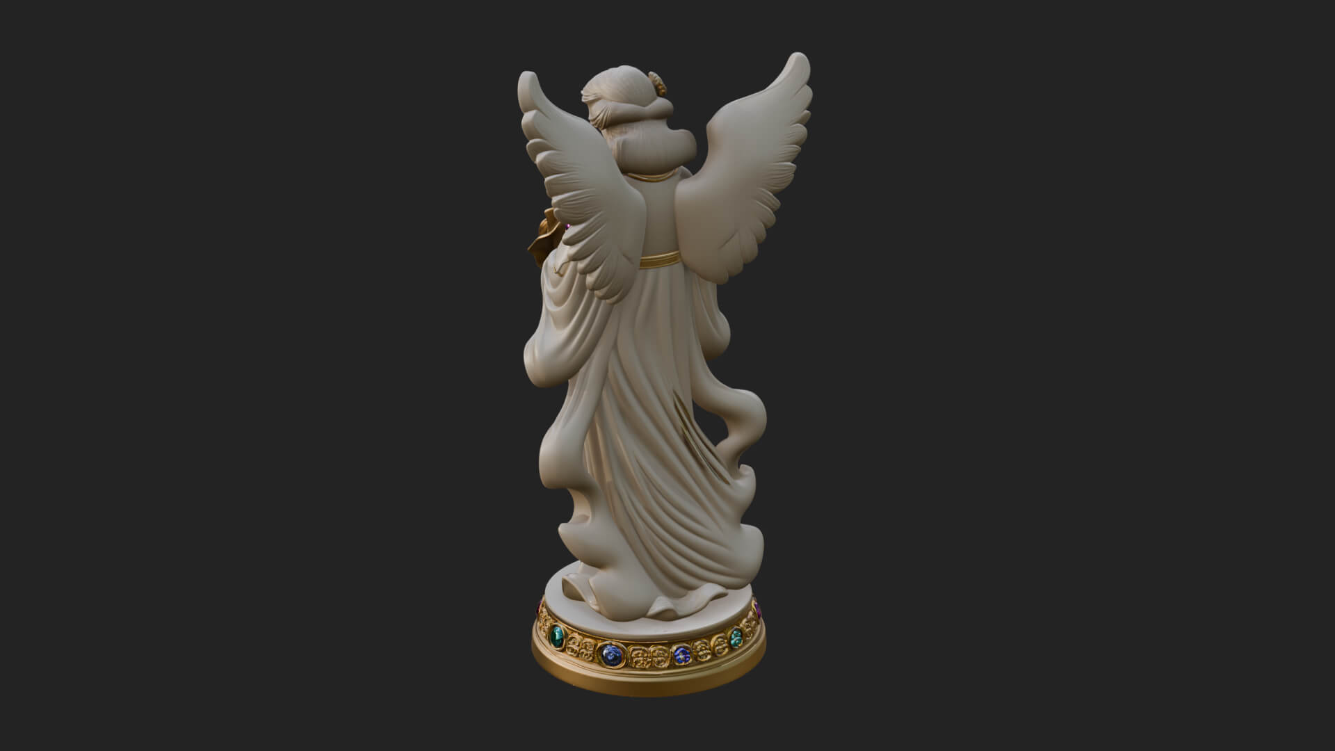 Winged Angel With Rose Flower Statue Design 2 3D Print Model 3D Model
