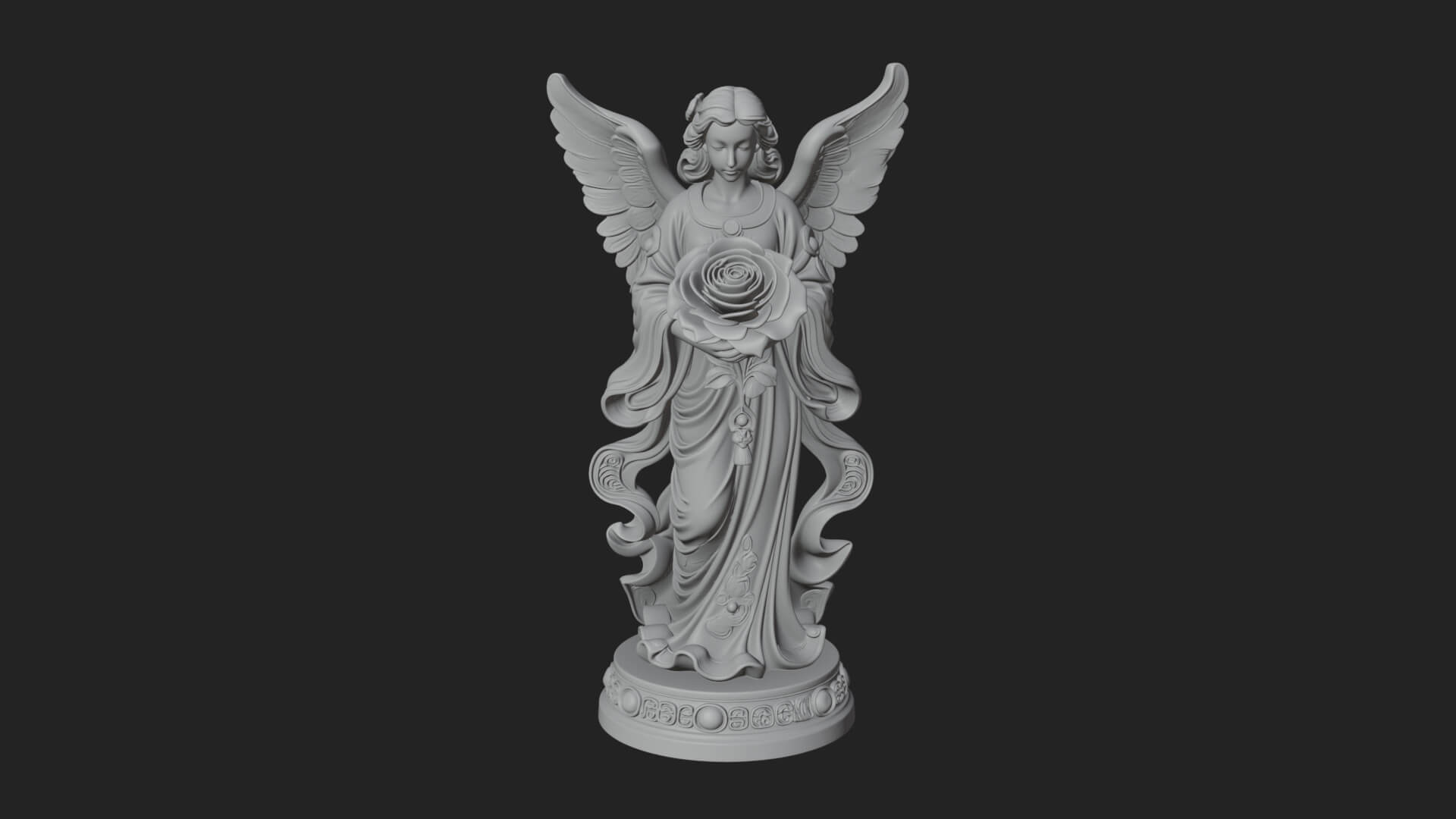 Winged Angel With Rose Flower Statue Design 2 3D Print Model 3D Model