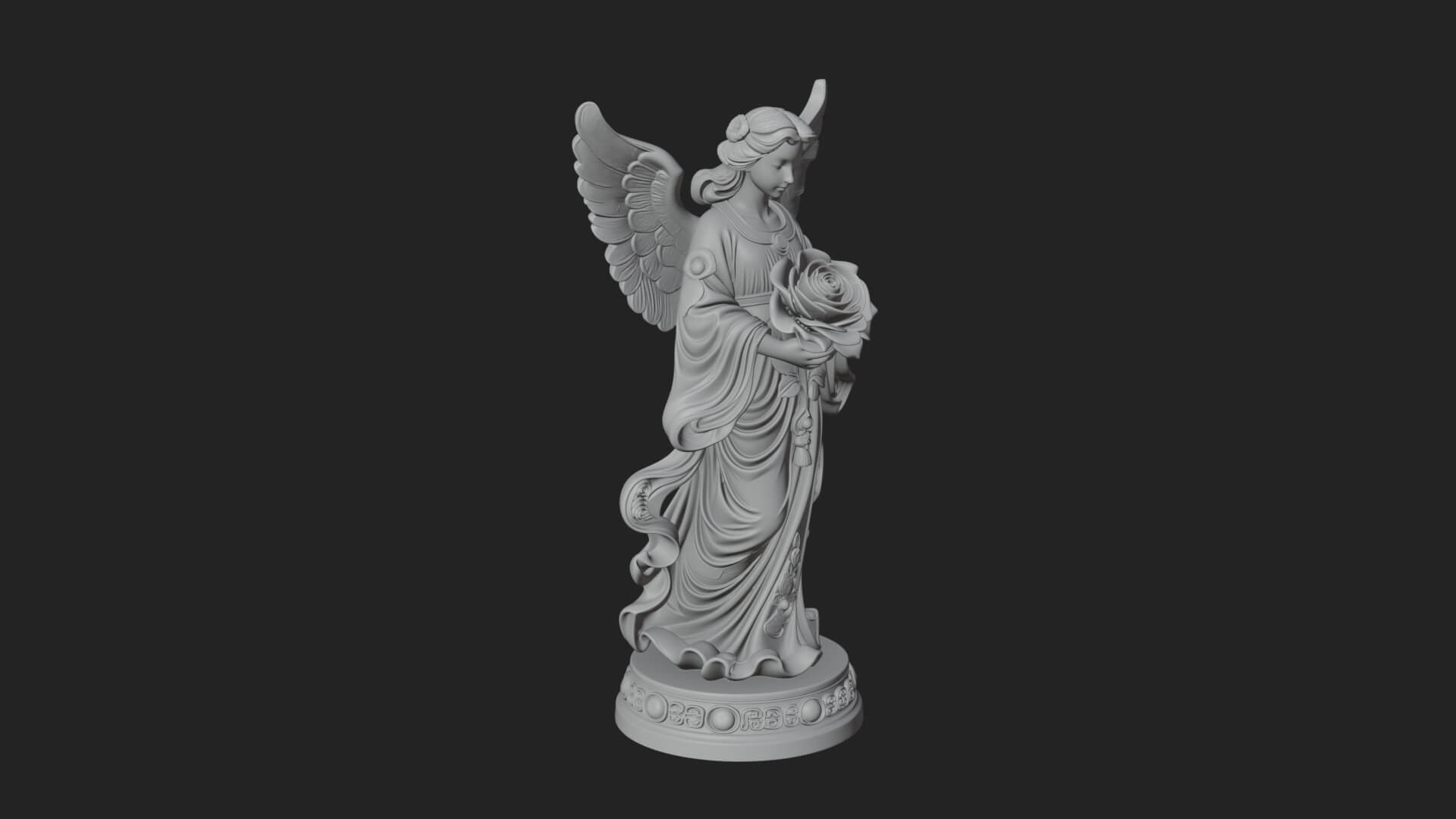 Winged Angel With Rose Flower Statue Design 2 3D Print Model 3D Model