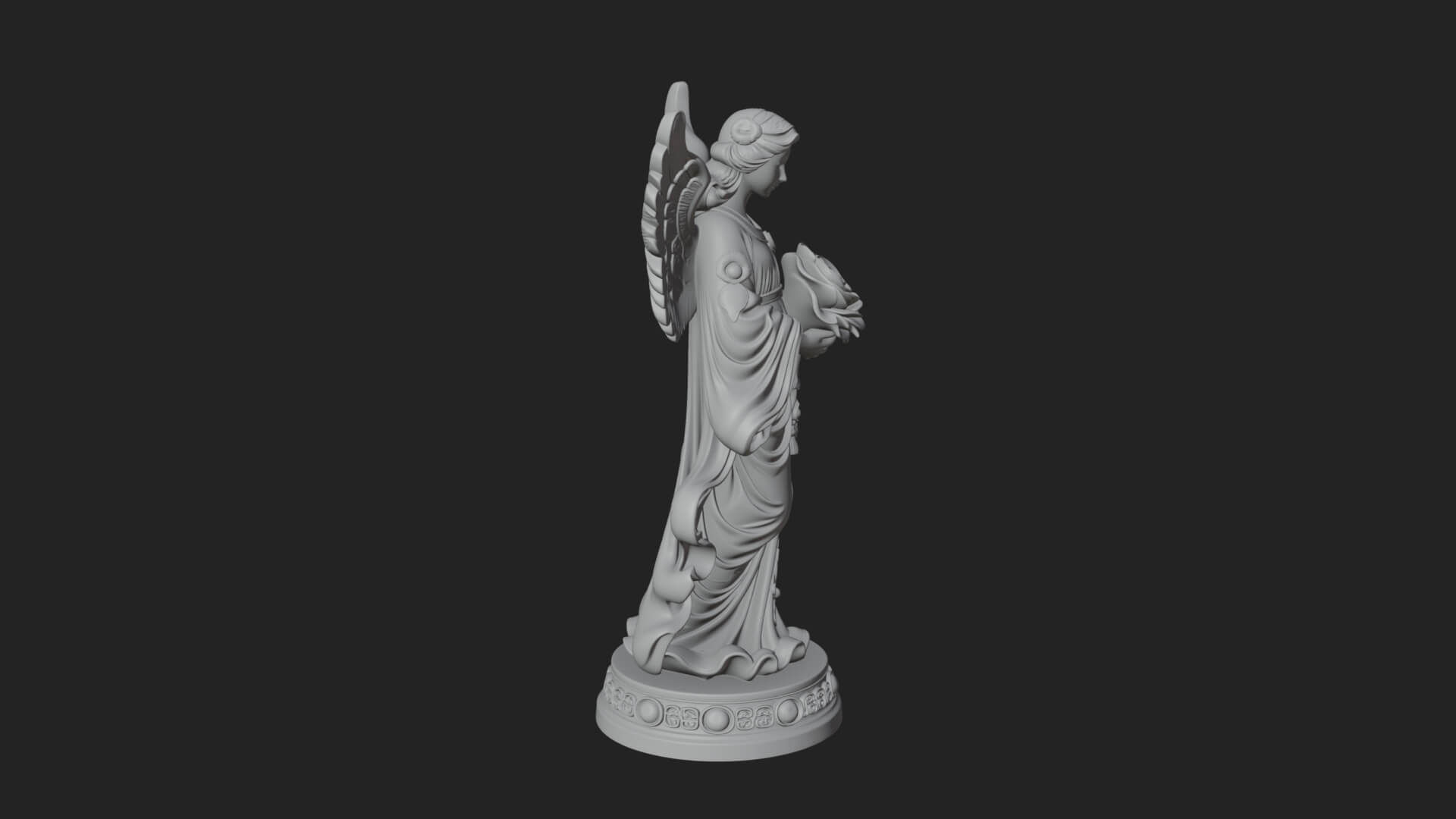 Winged Angel With Rose Flower Statue Design 2 3D Print Model 3D Model