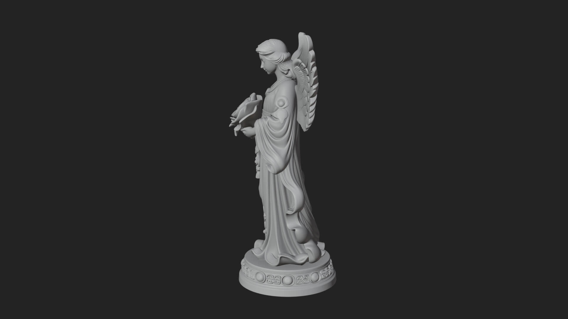 Winged Angel With Rose Flower Statue Design 2 3D Print Model 3D Model