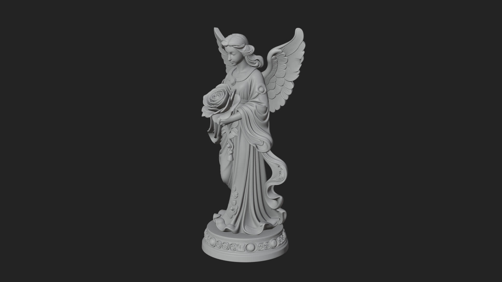 Winged Angel With Rose Flower Statue Design 2 3D Print Model 3D Model
