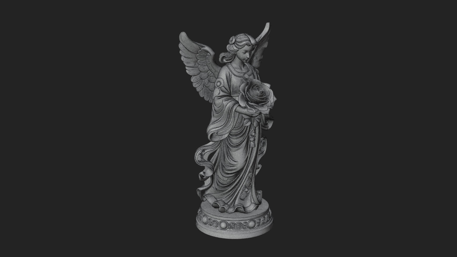 Winged Angel With Rose Flower Statue Design 2 3D Print Model 3D Model