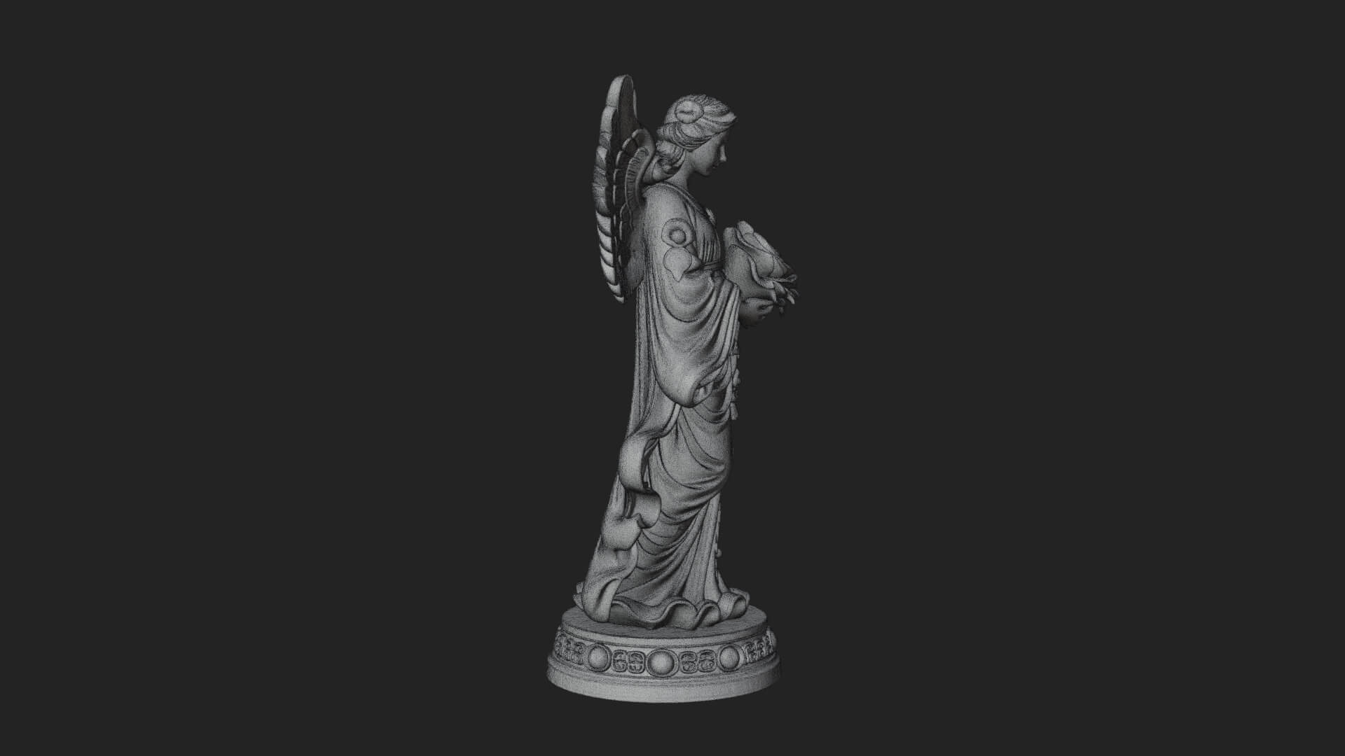 Winged Angel With Rose Flower Statue Design 2 3D Print Model 3D Model
