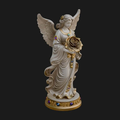Winged Angel With Rose Flower Statue Design 2 3D Print Model