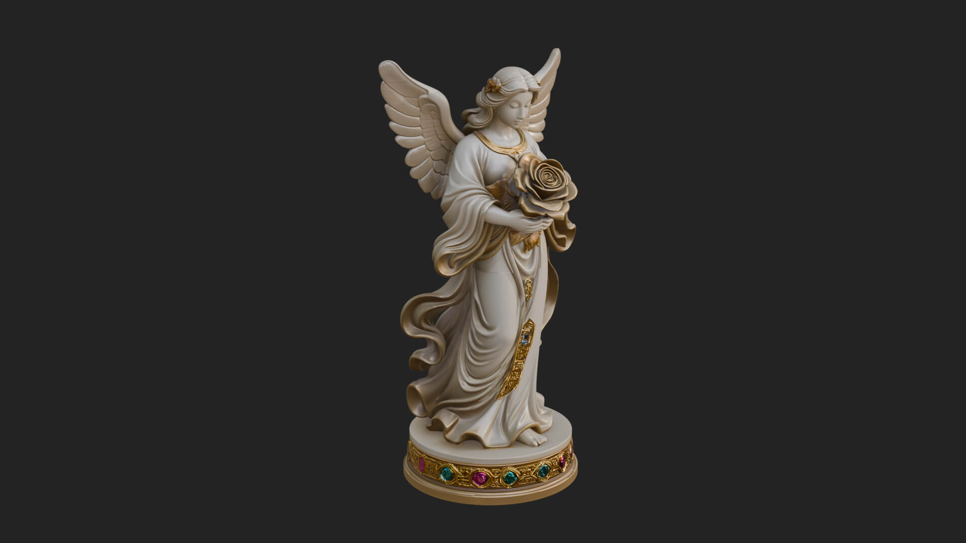 Winged Angel With Rose Flower Statue Design 3 3D Print Model 3D Model