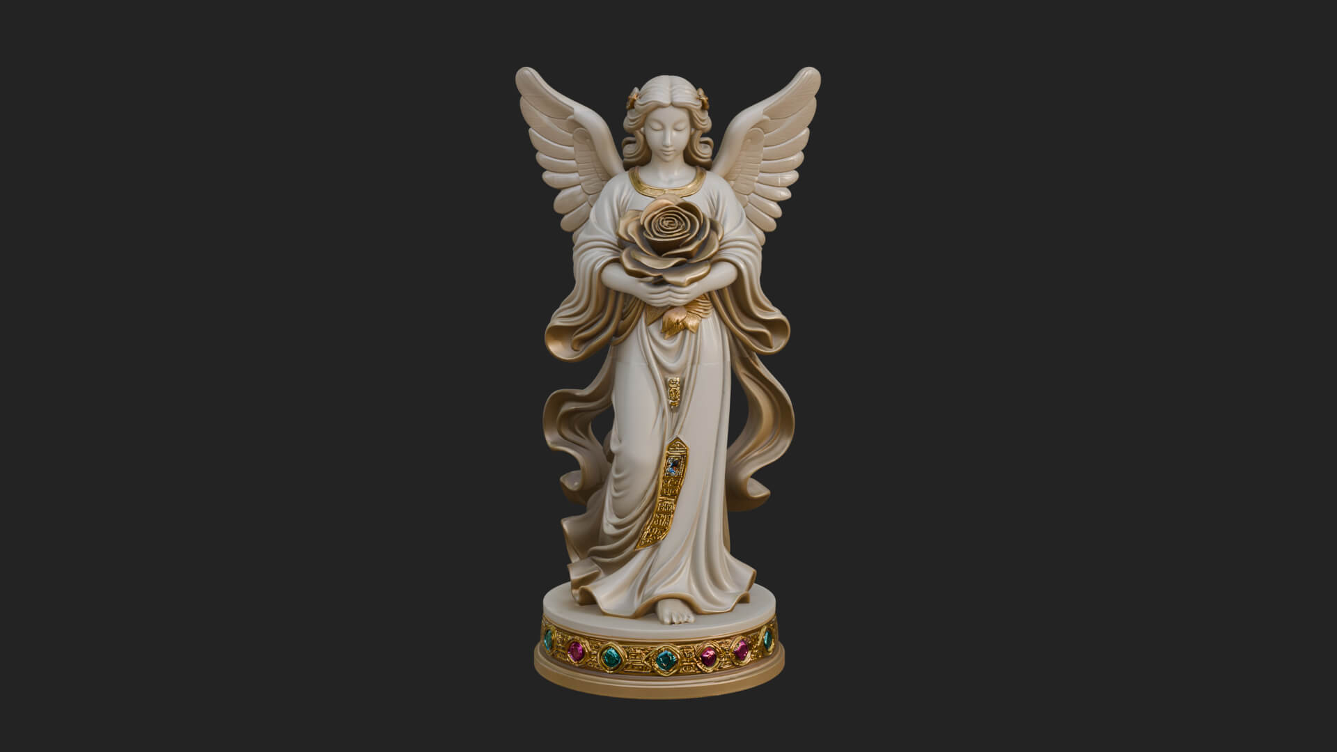 Winged Angel With Rose Flower Statue Design 3 3D Print Model 3D Model