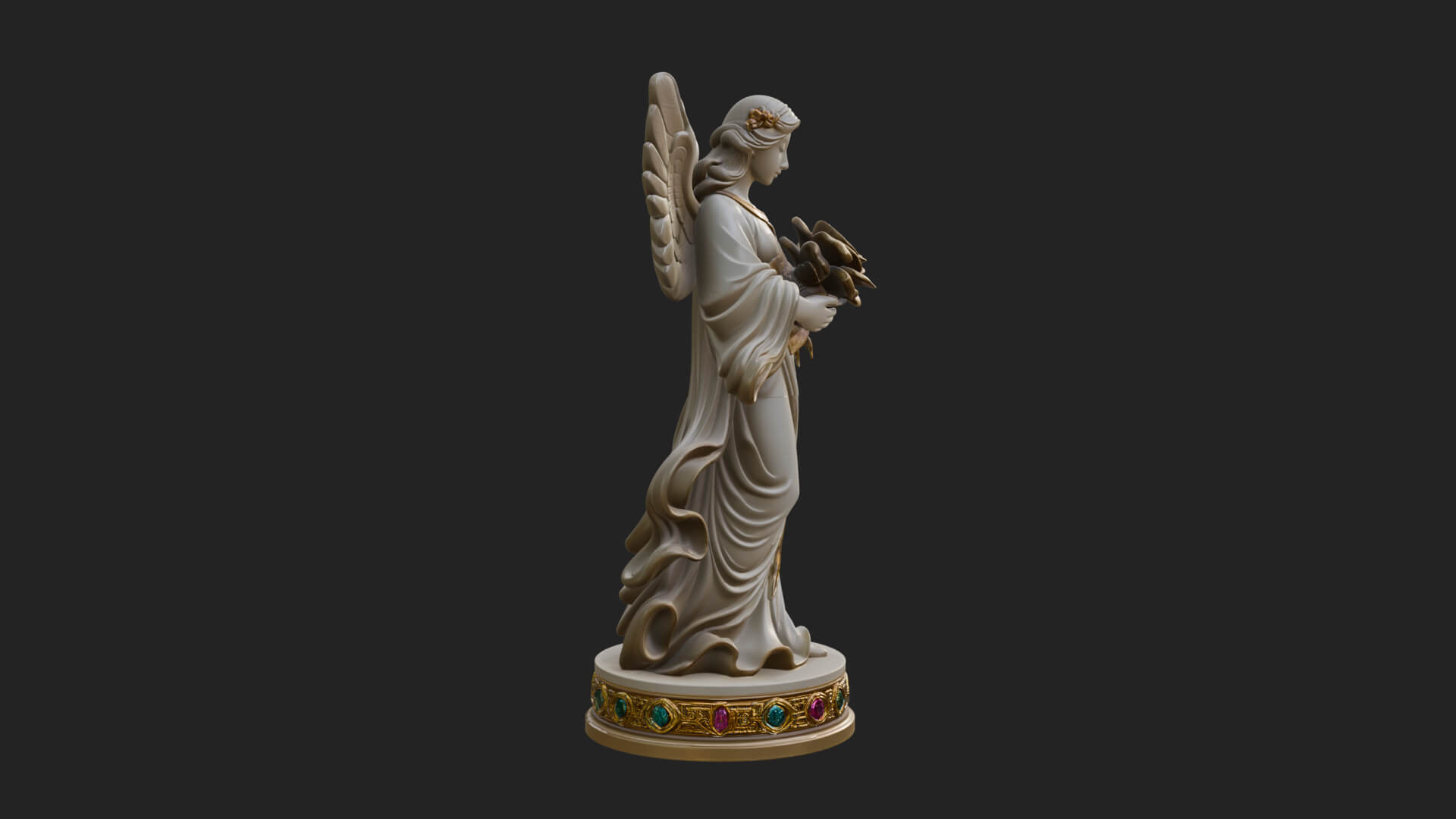 Winged Angel With Rose Flower Statue Design 3 3D Print Model 3D Model